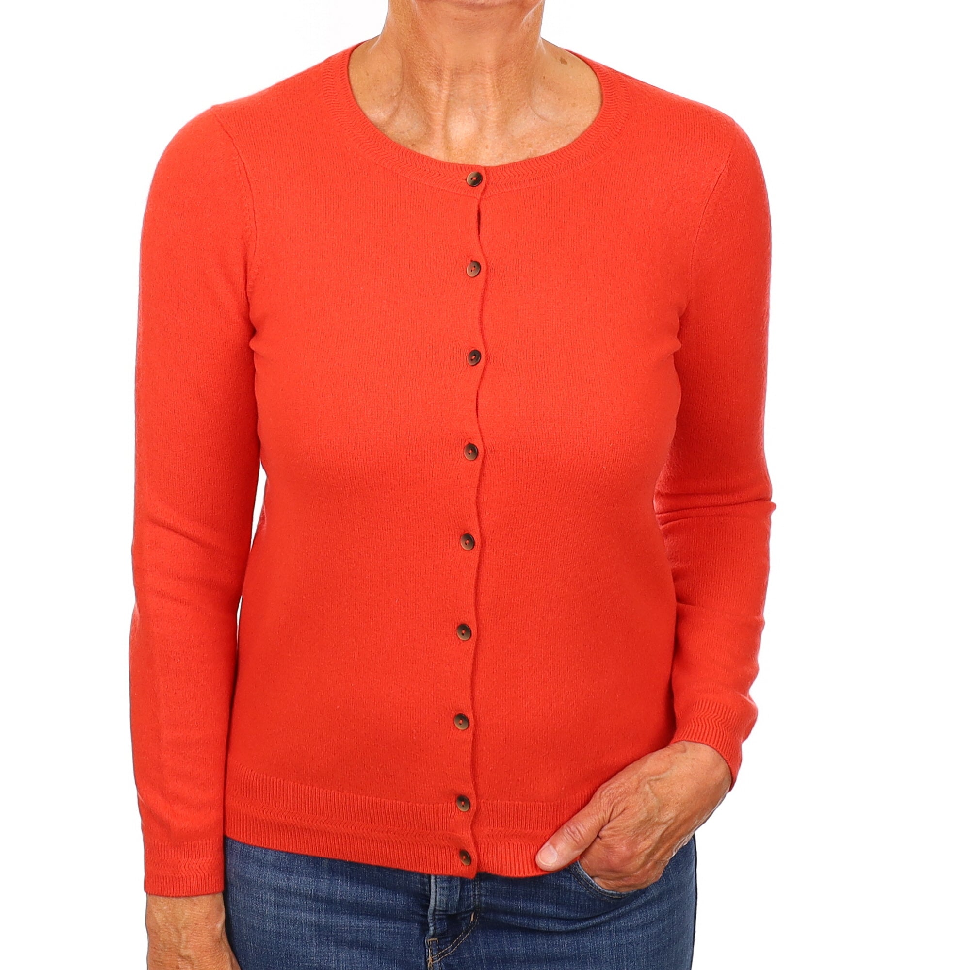 Vermillion Orange Cashmere Crew Neck Cardigan Medium