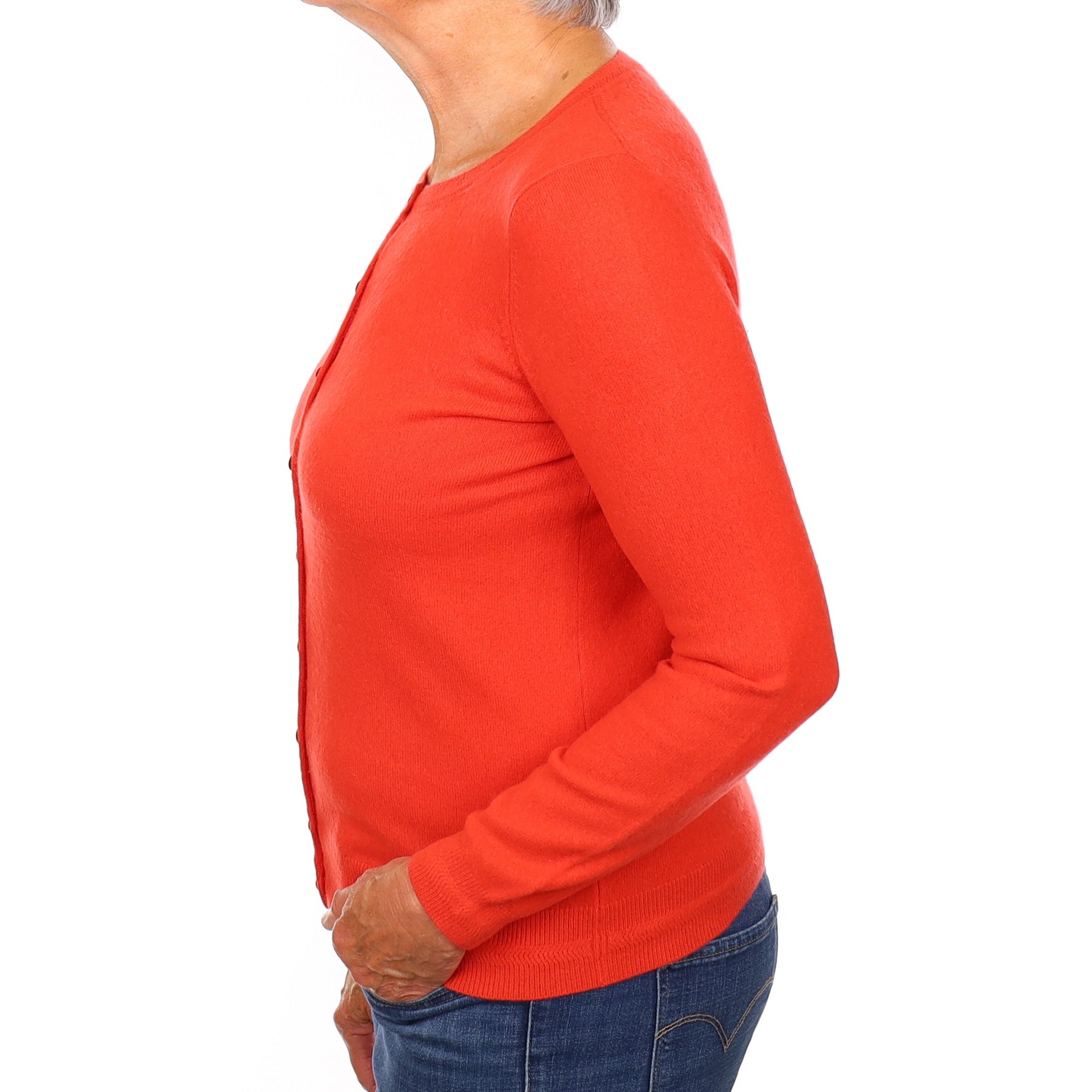 Vermillion Orange Cashmere Crew Neck Cardigan Medium