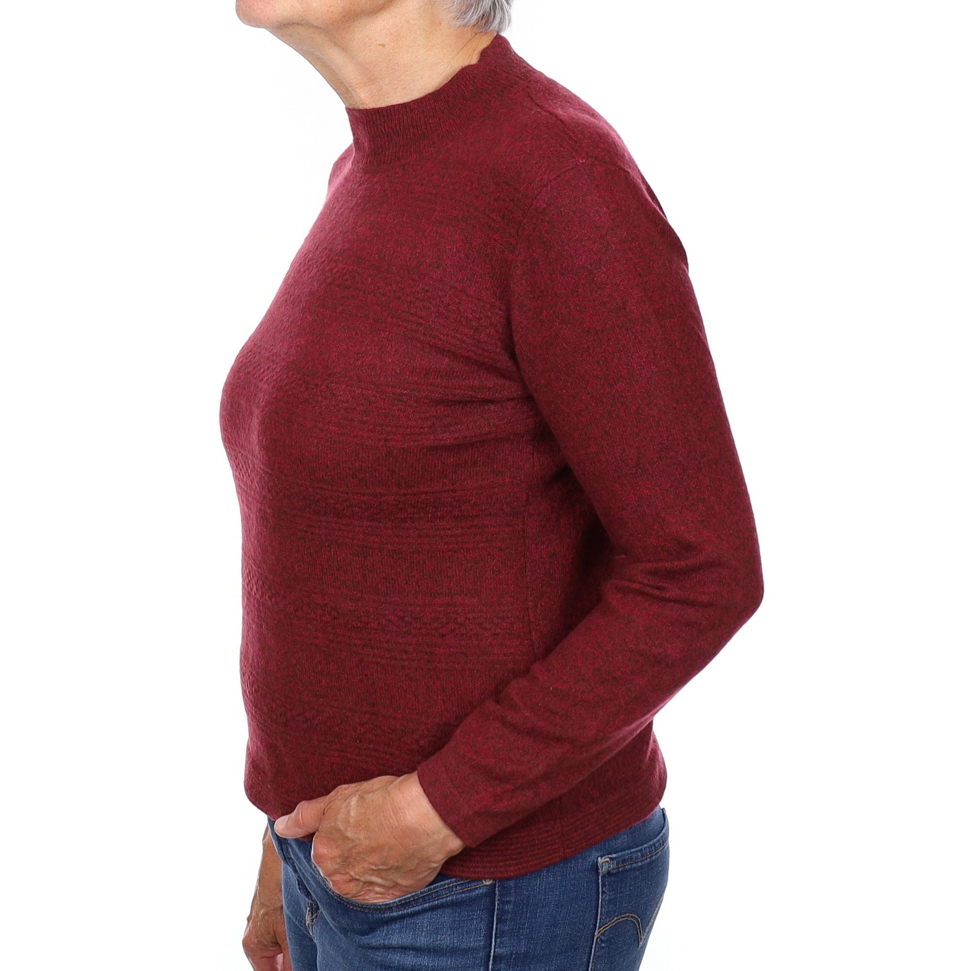 Wine Red Marl Textured Cashmere Turtle Neck Jumper Medium