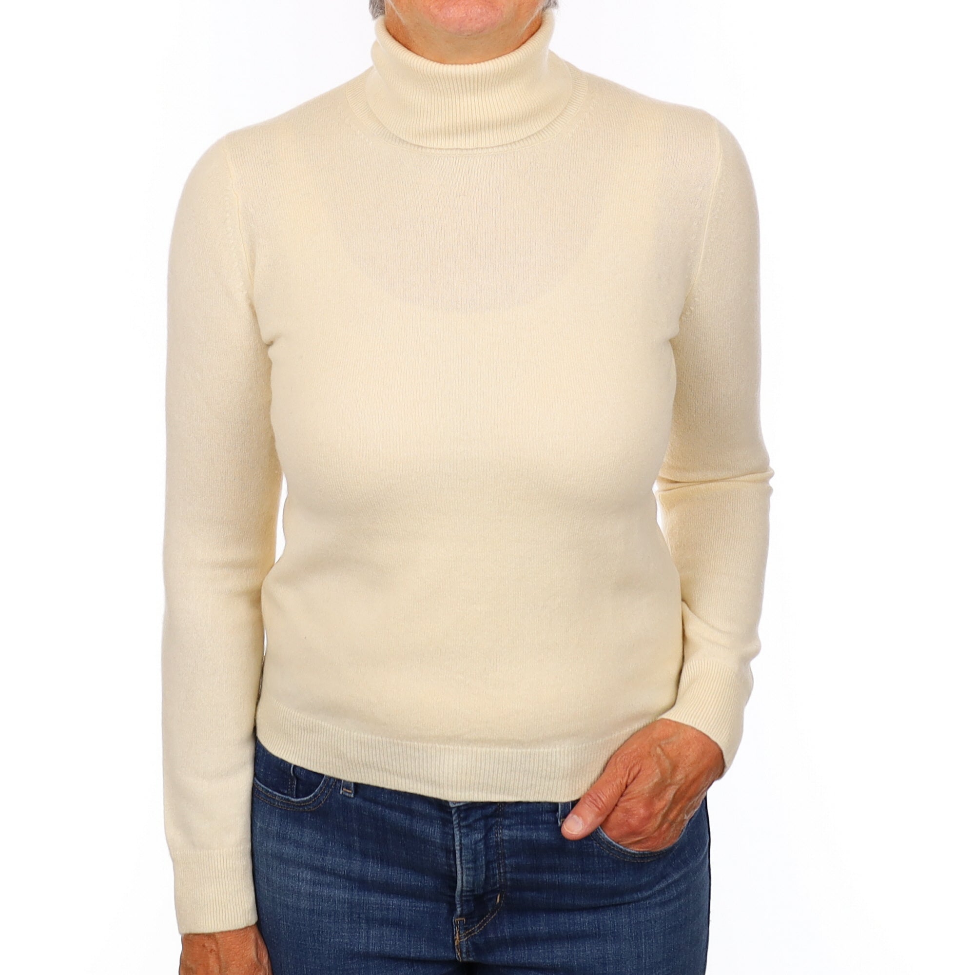 Vanilla Cream Cashmere Polo Neck Jumper Medium