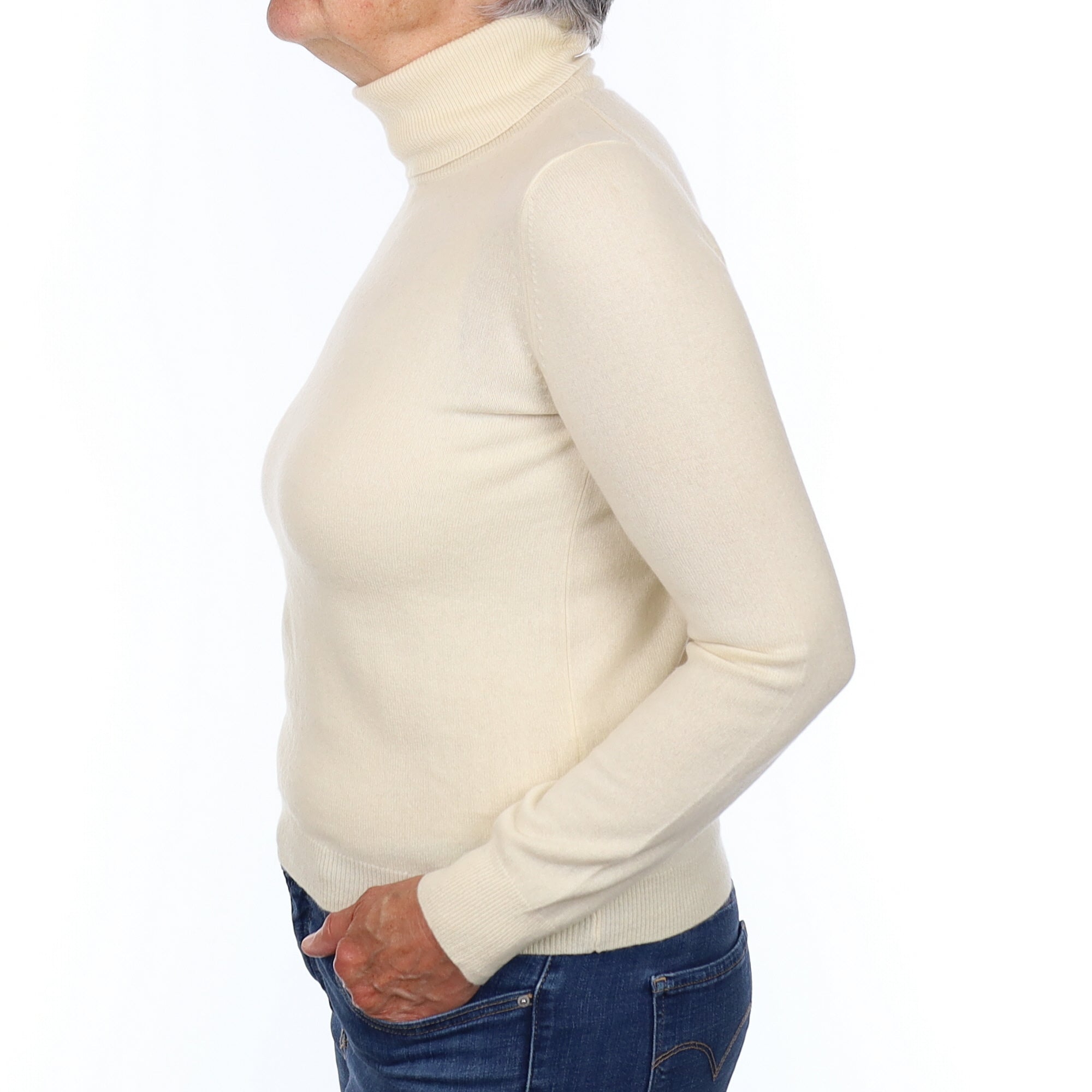 Vanilla Cream Cashmere Polo Neck Jumper Medium