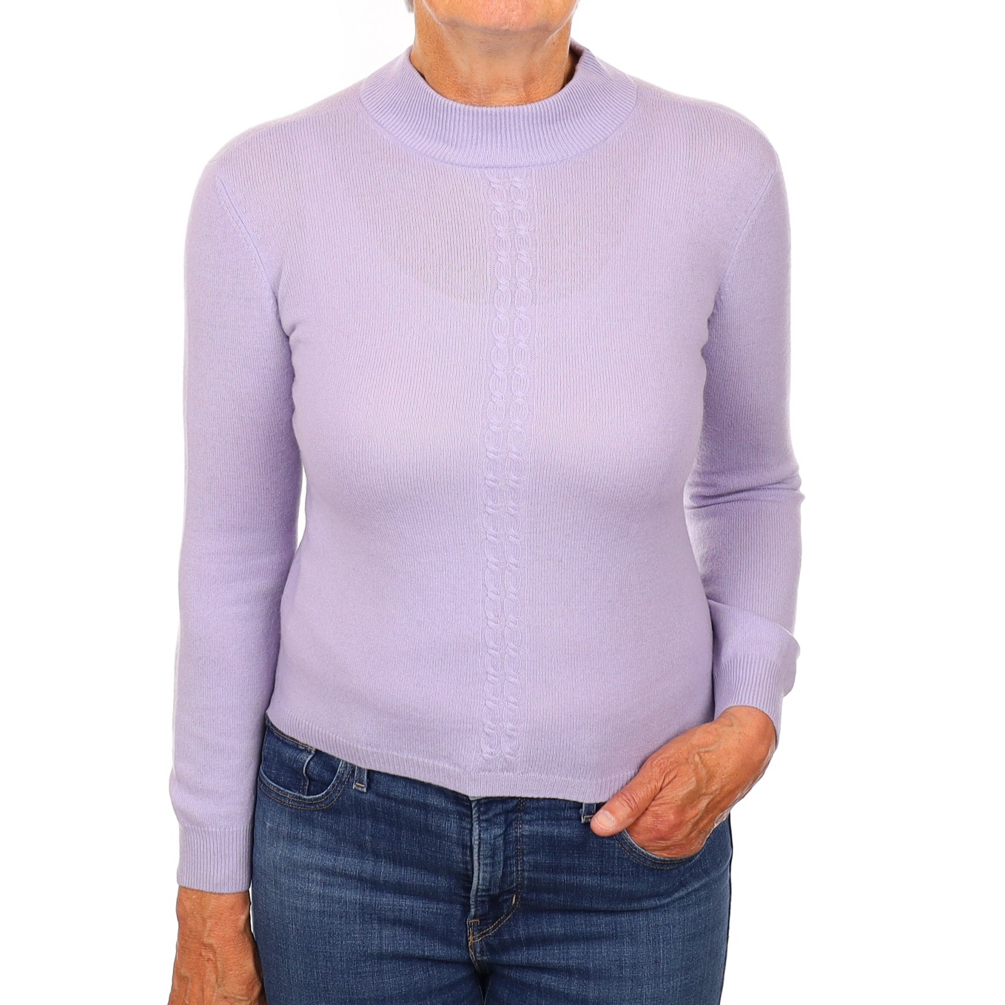 Lavender Cable Detail Cashmere Turtleneck Jumper Medium