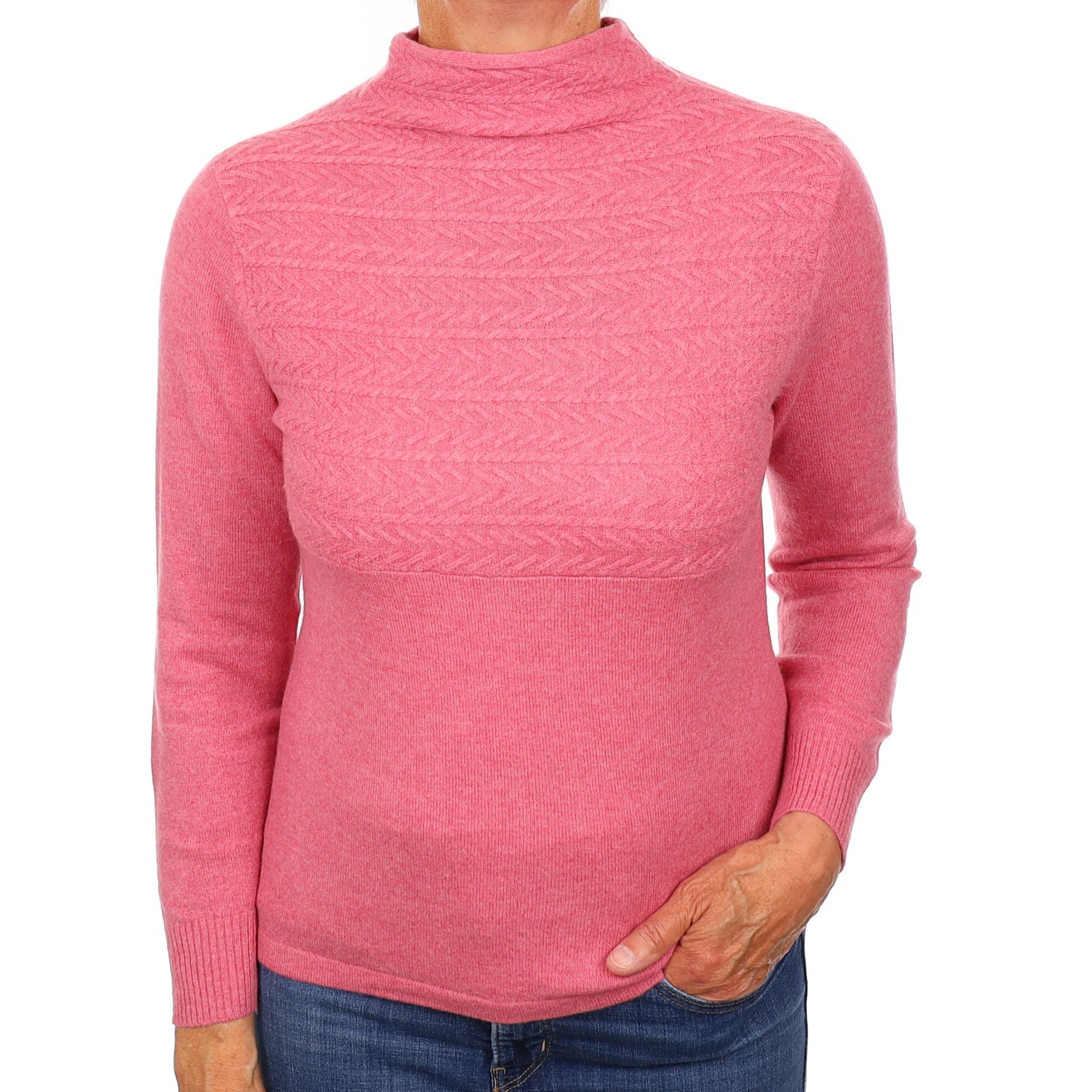 Rose Pink Cashmere Textured Turtleneck Jumper Medium