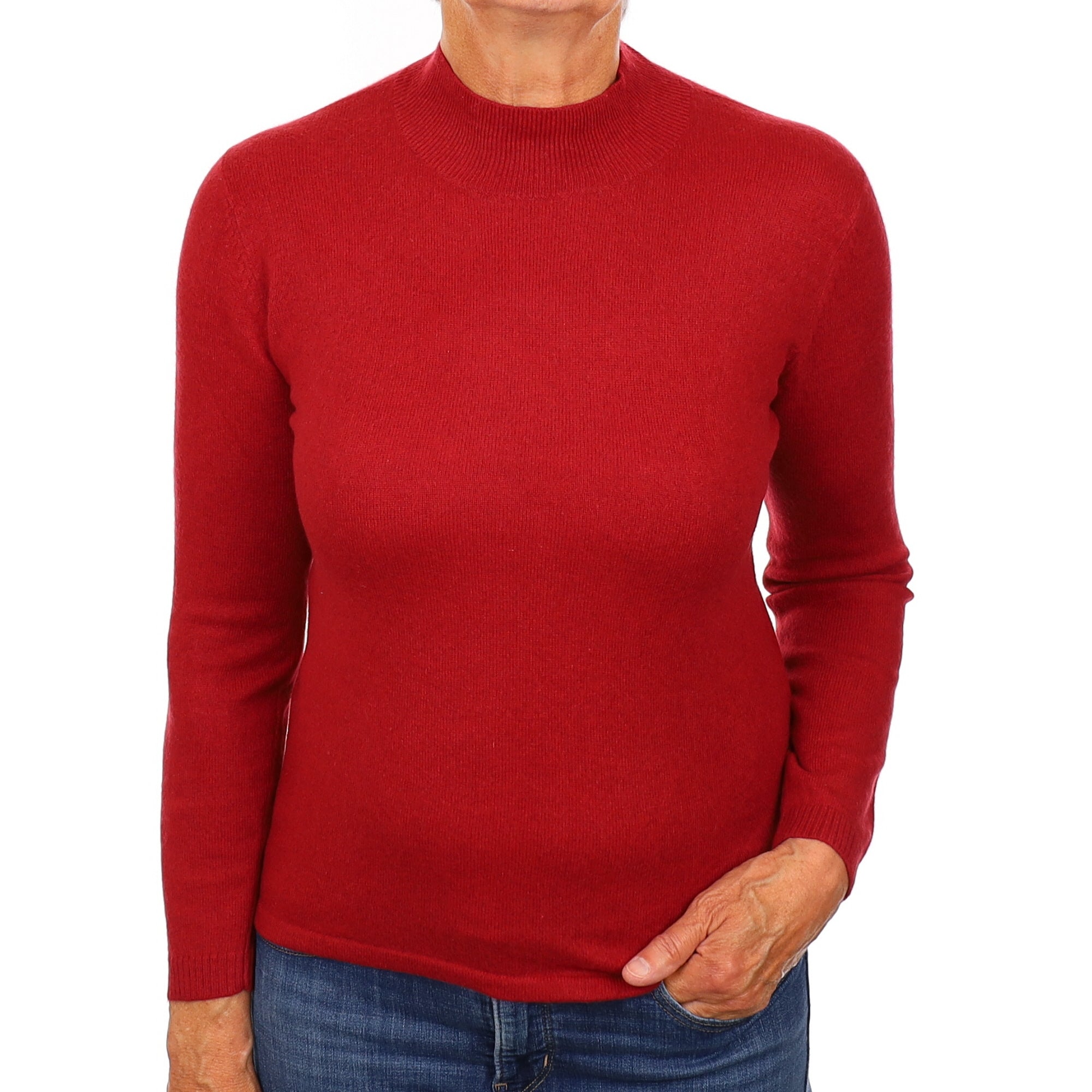 Crimson Red Cashmere Turtleneck Jumper Medium