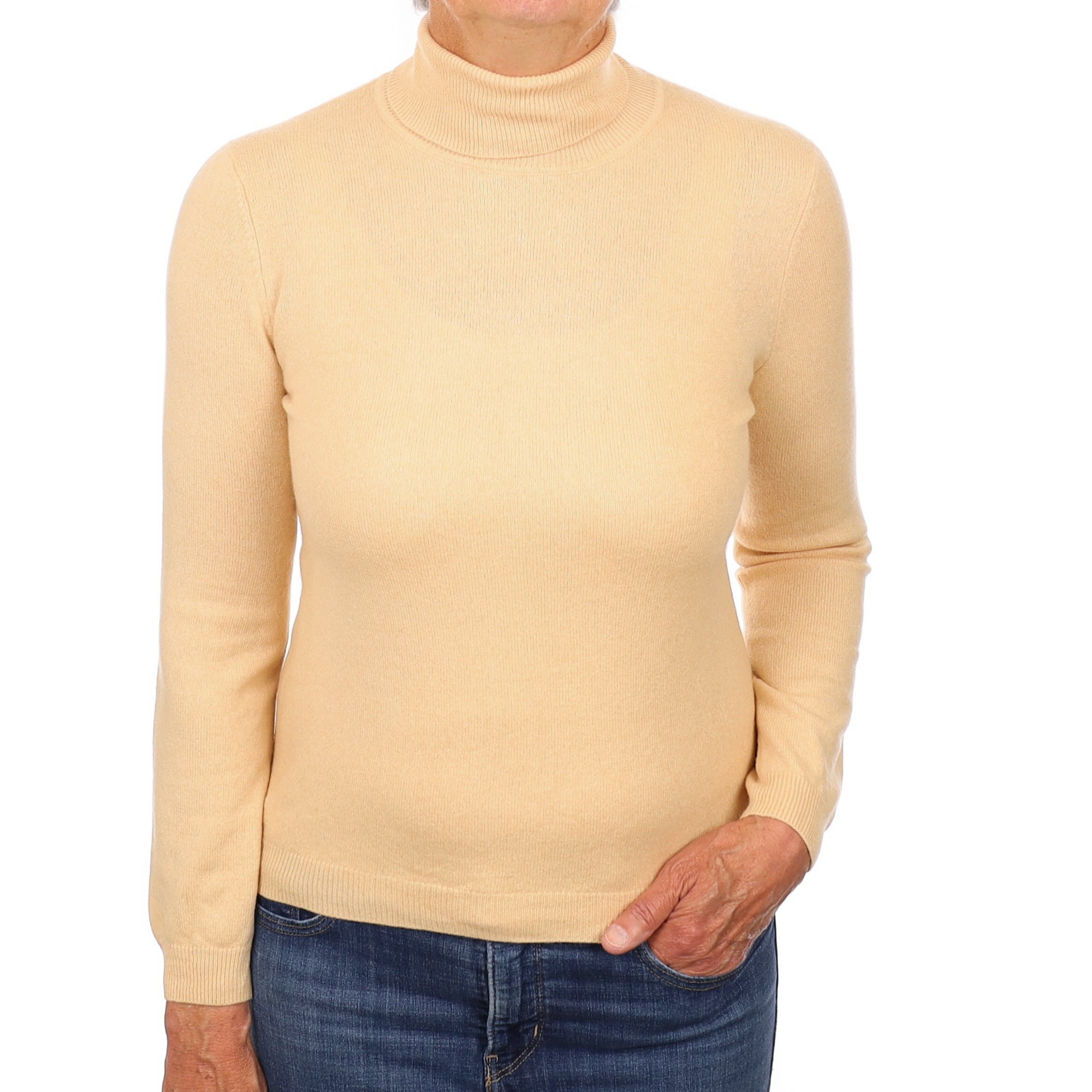 beige Cashmere Polo Neck Jumper Medium