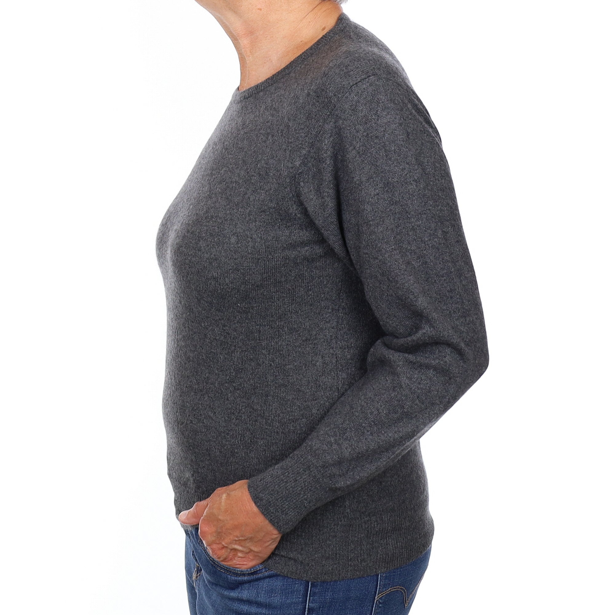 Charcoal Grey Cashmere Crew Neck Jumper Medium