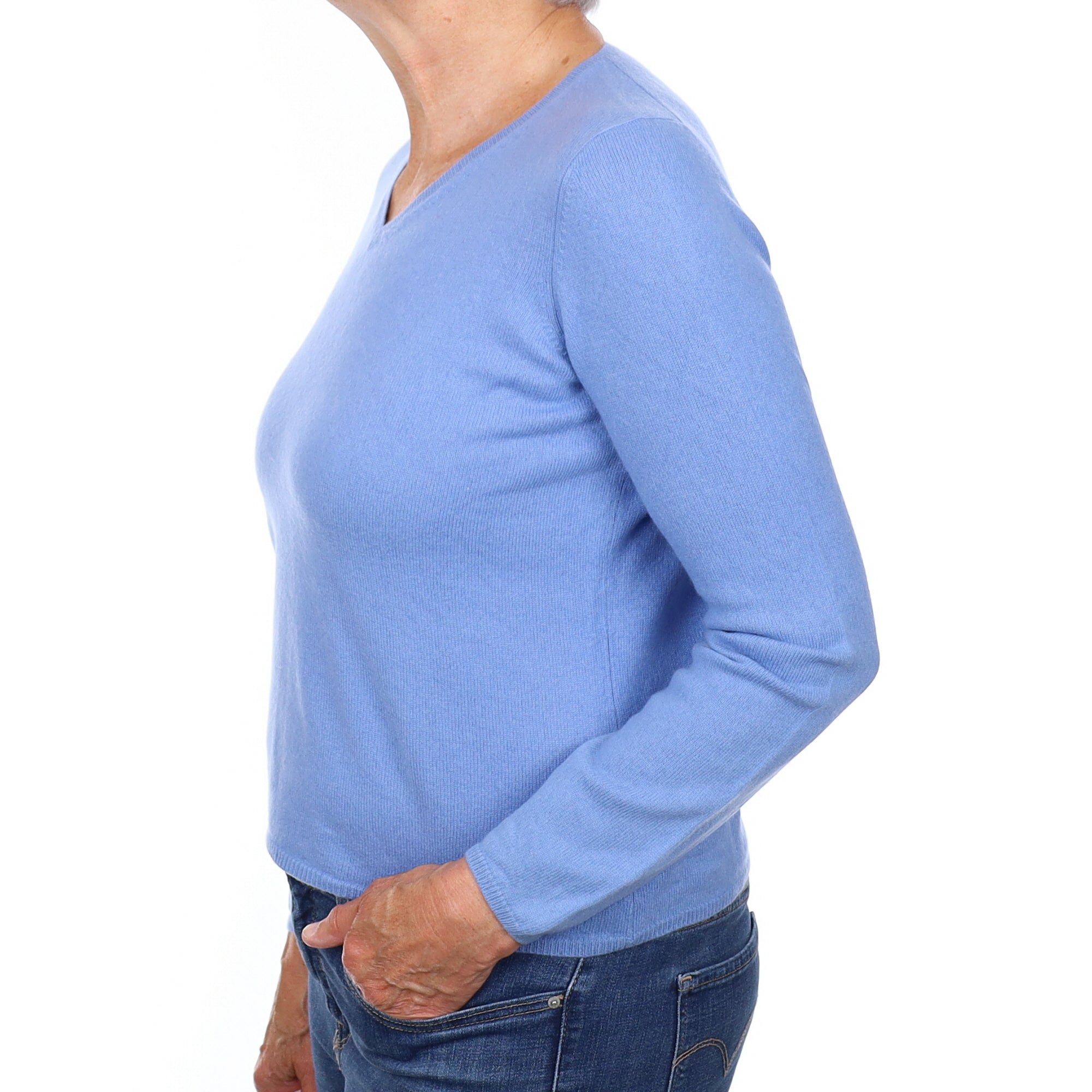 Cornflower Blue Cashmere V Neck Jumper Medium