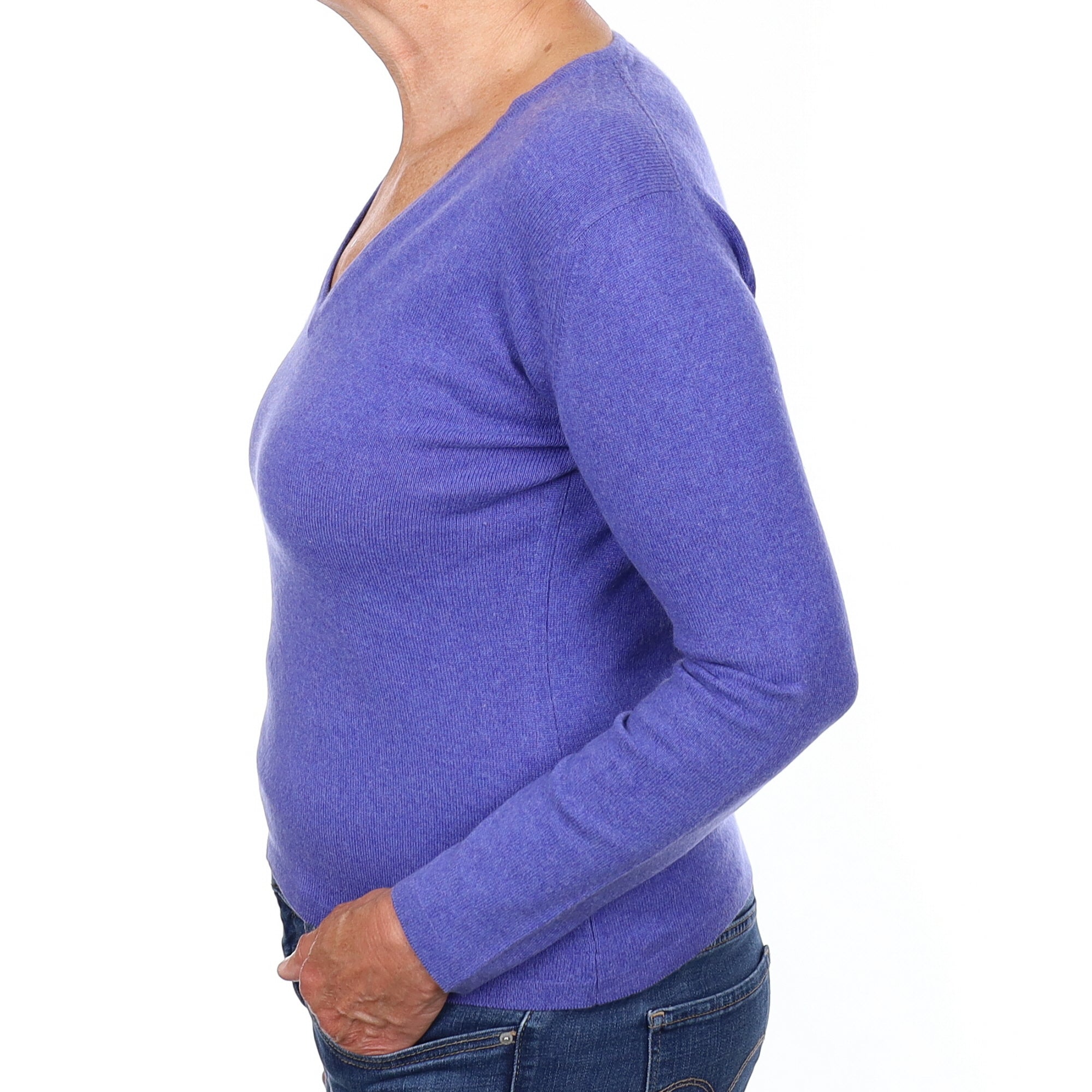 Brora Deep Lavender Cashmere V Neck Jumper Medium