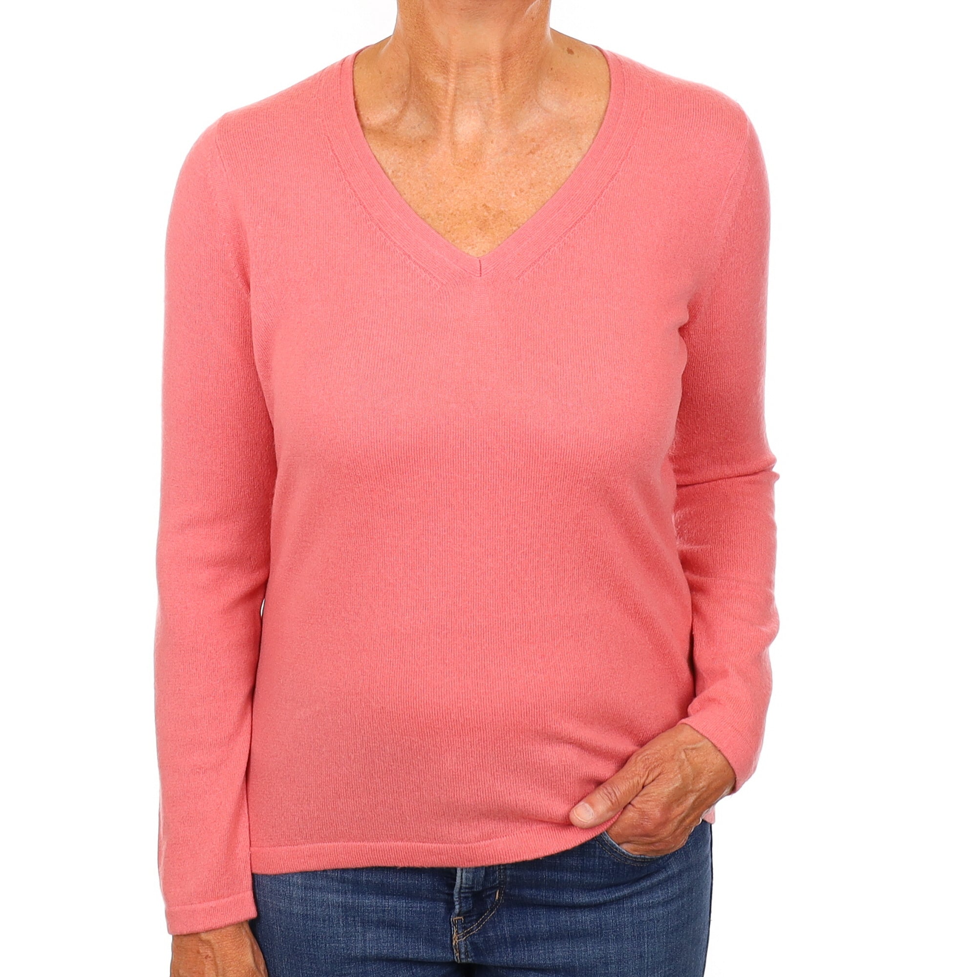 Flamingo Pink Cashmere V Neck Jumper Medium