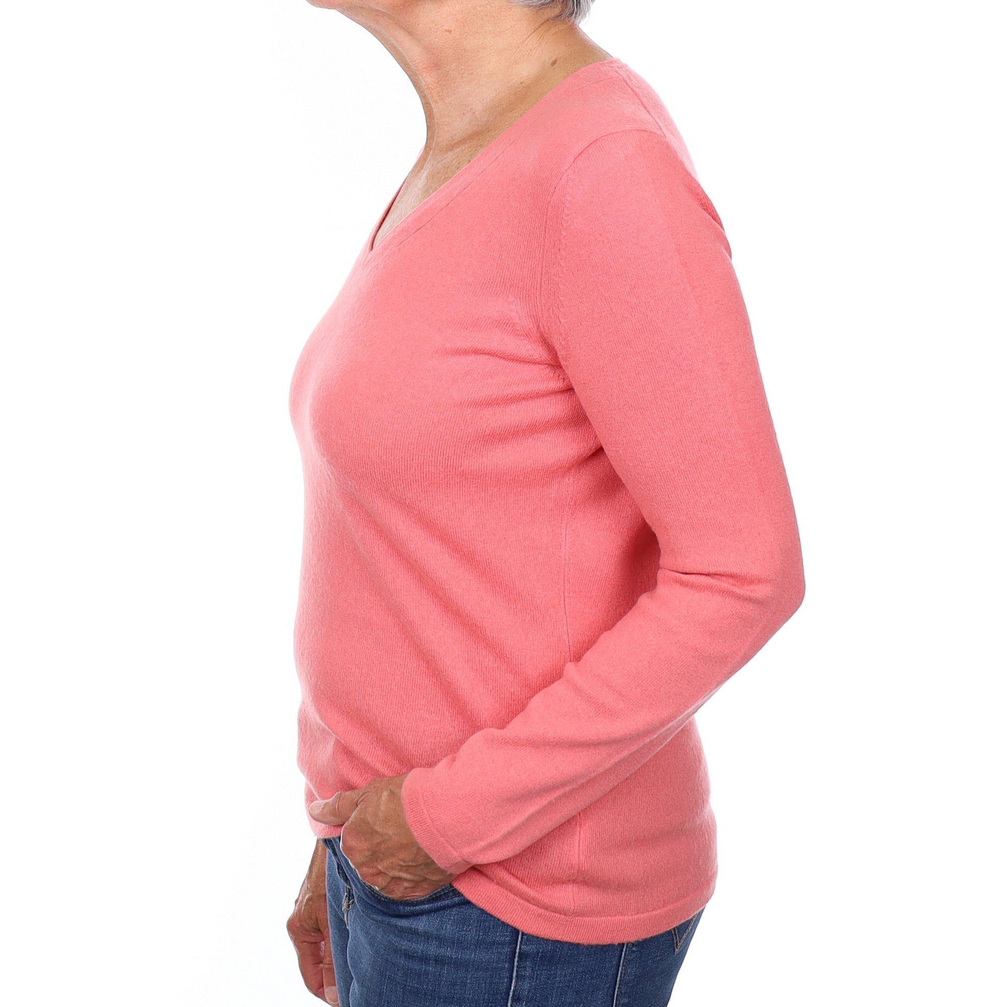 Flamingo Pink Cashmere V Neck Jumper Medium
