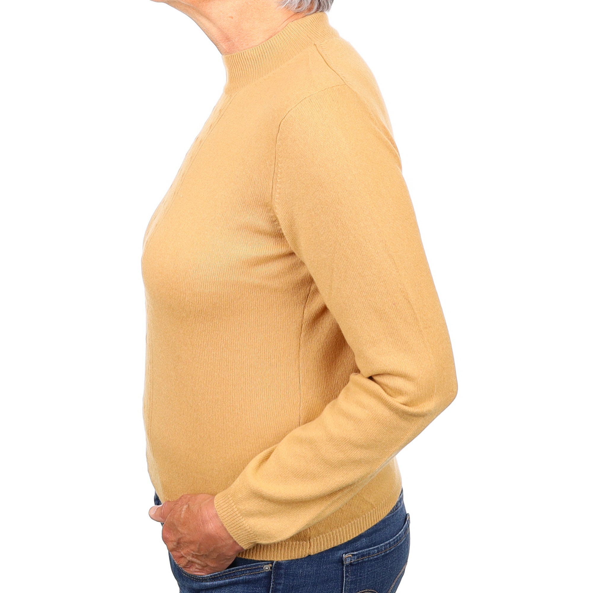 Camel Cable Detail Cashmere Turtle Neck Jumper Medium