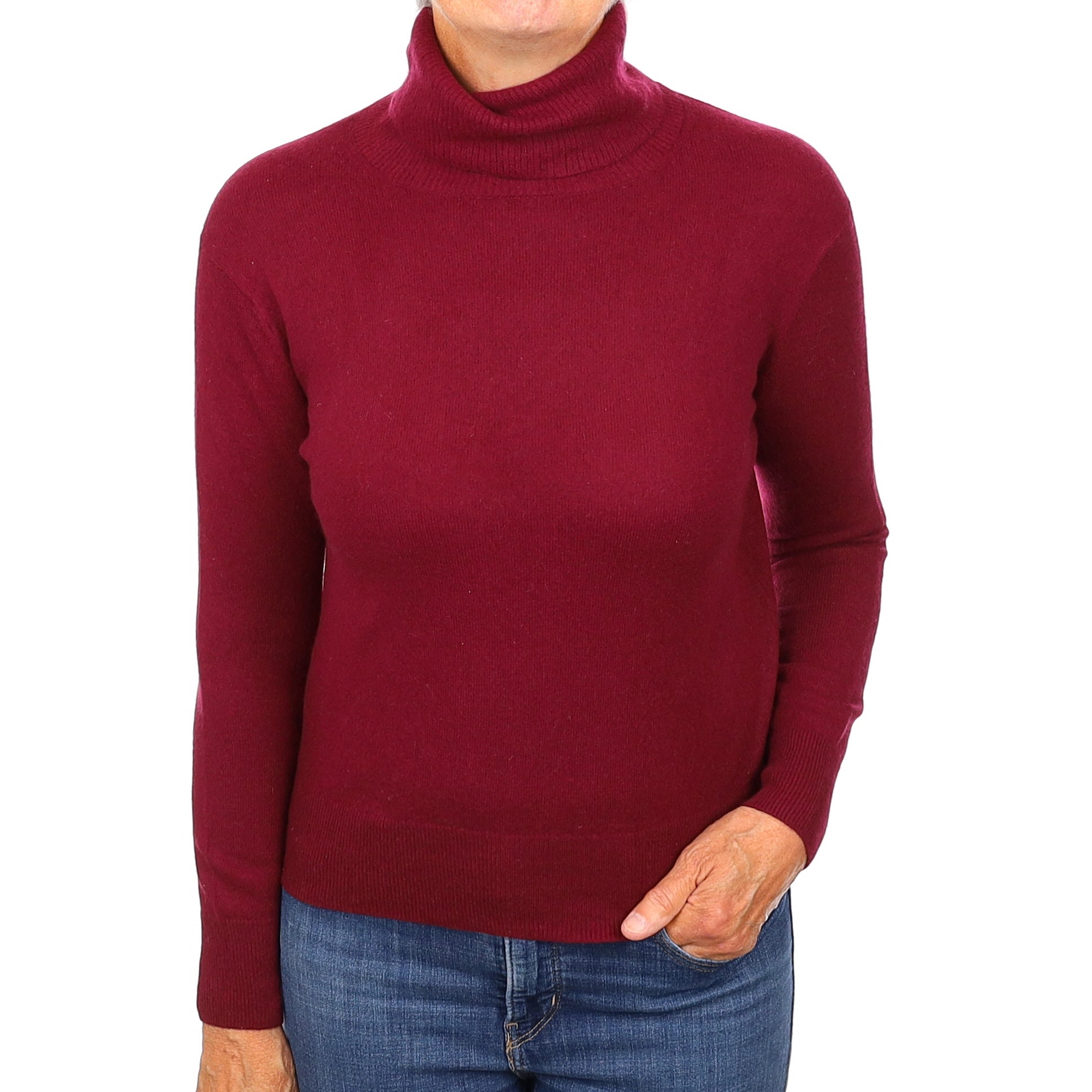 Wine Red Cashmere Polo Neck Jumper Medium