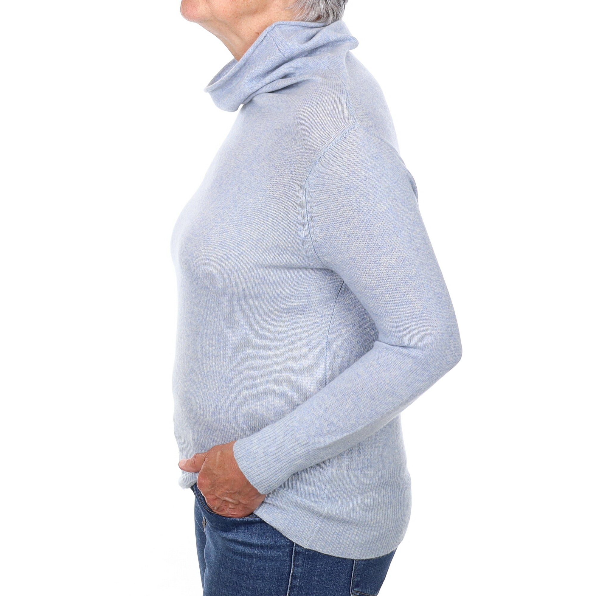 Pale Blue Marl Cashmere Cowl Neck Jumper Medium