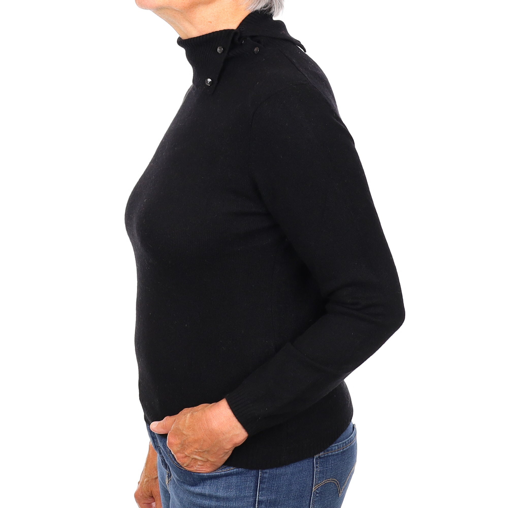 Black Cashmere Polo Neck Jumper Medium