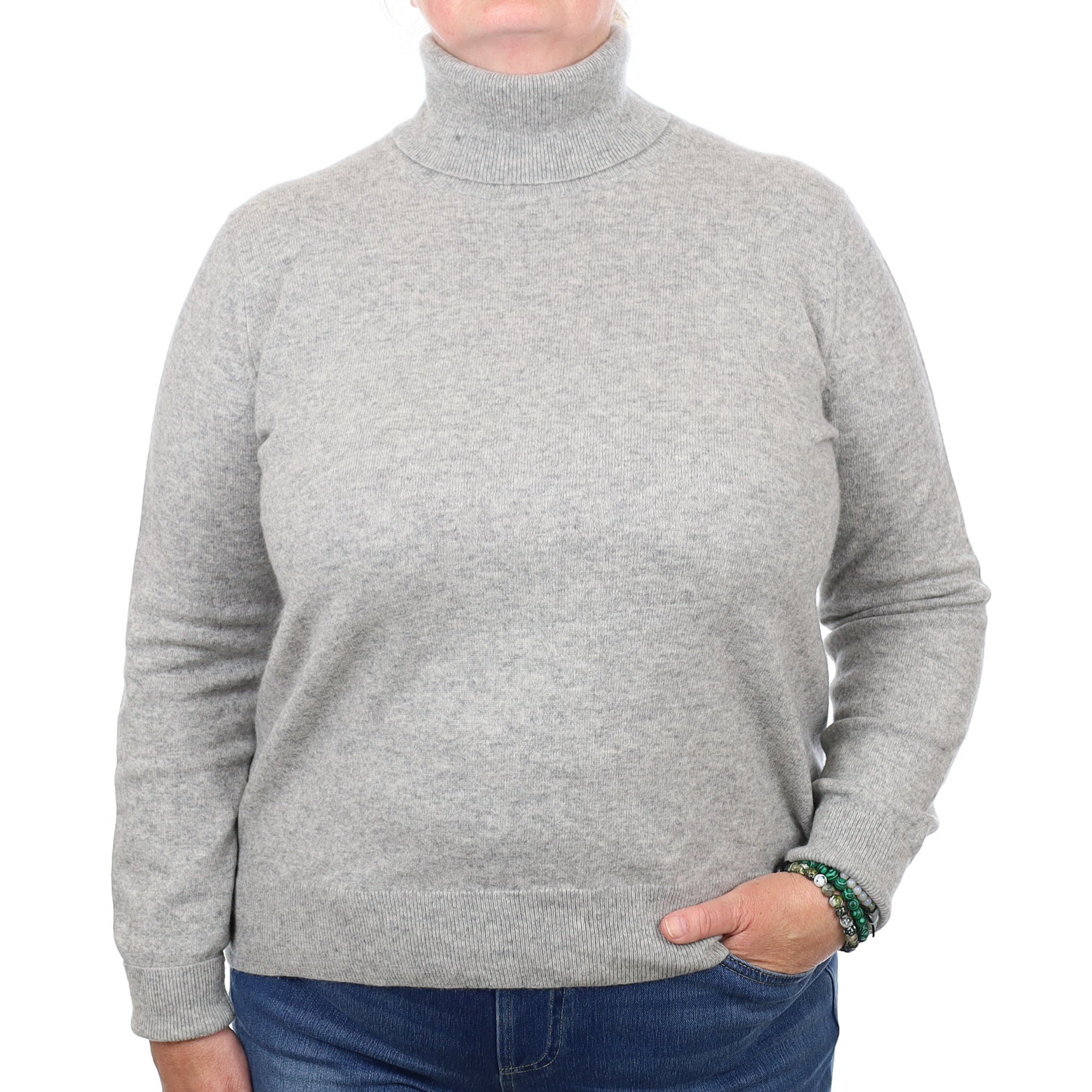 Smoke Grey Cashmere Polo Neck Jumper Extra Large