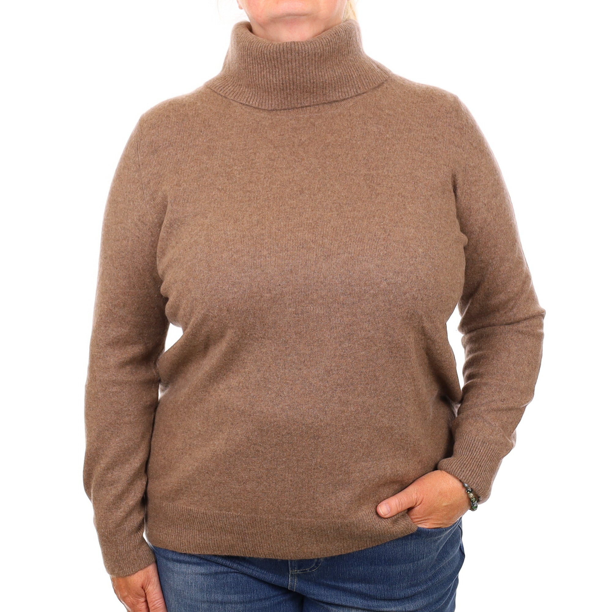 Mocha Brown Cashmere Polo Neck Jumper Extra Large