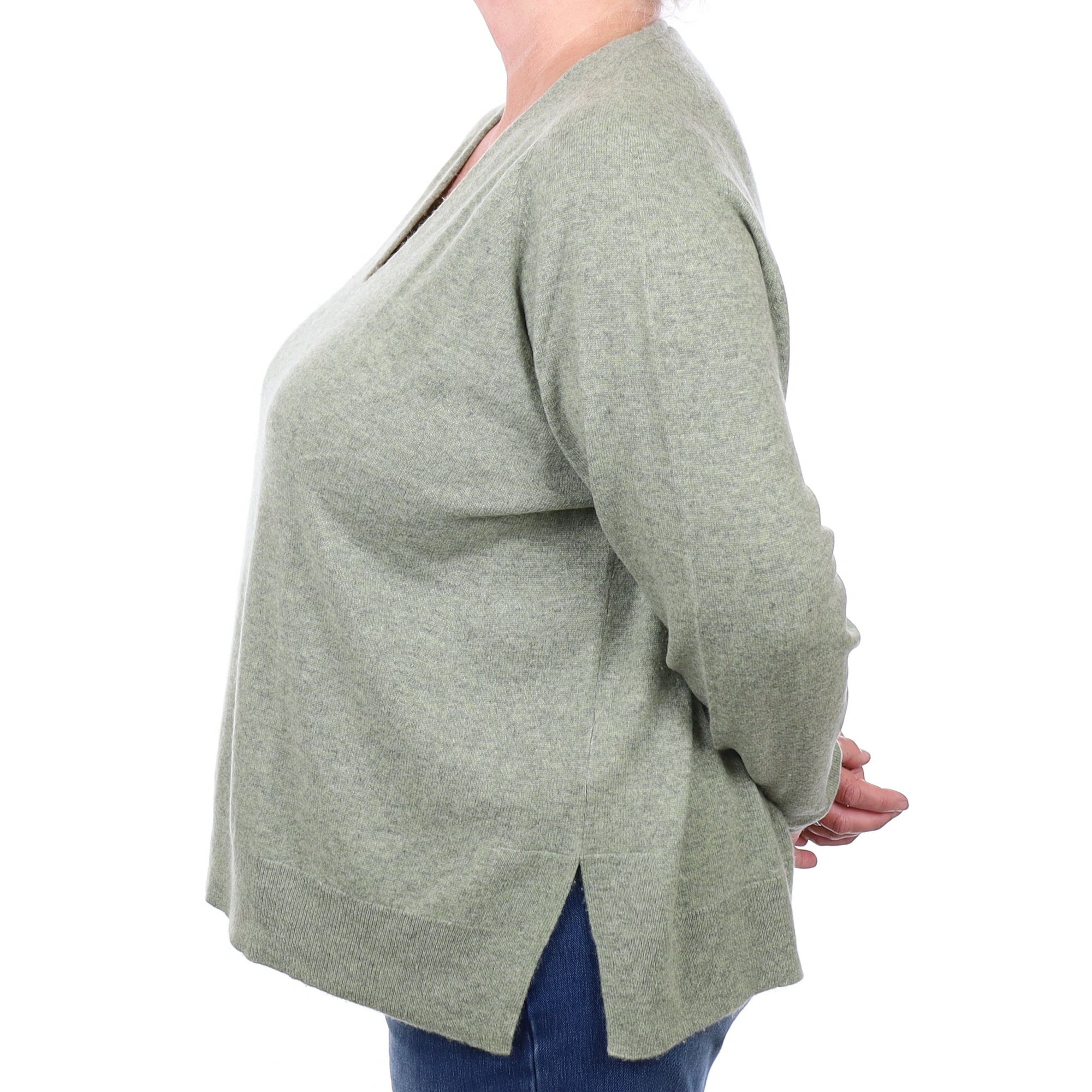 Palest Khaki Marl Cashmere V Neck Jumper 2 Extra Large