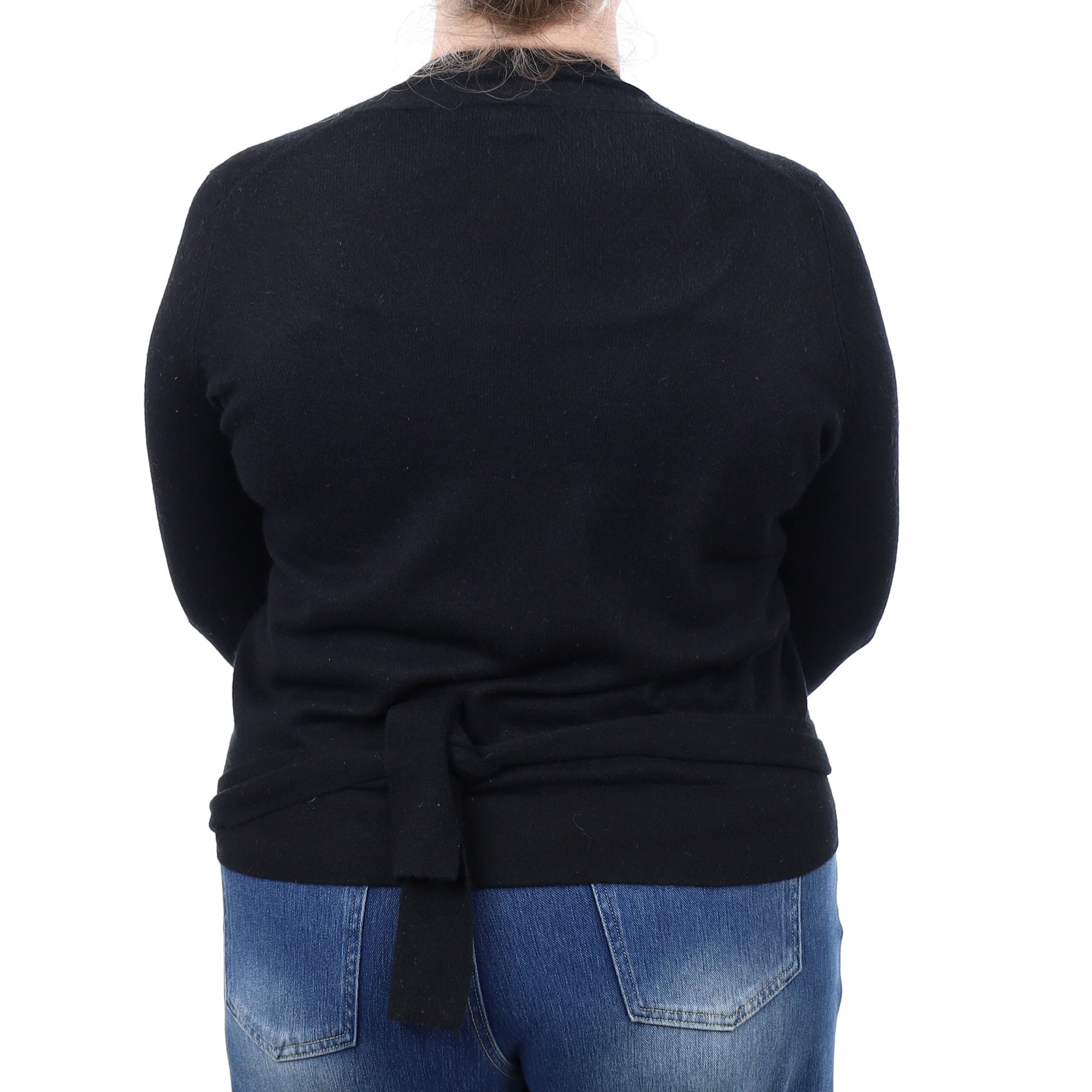 Black Cashmere Edge to Edge Tie Cardigan Extra Large