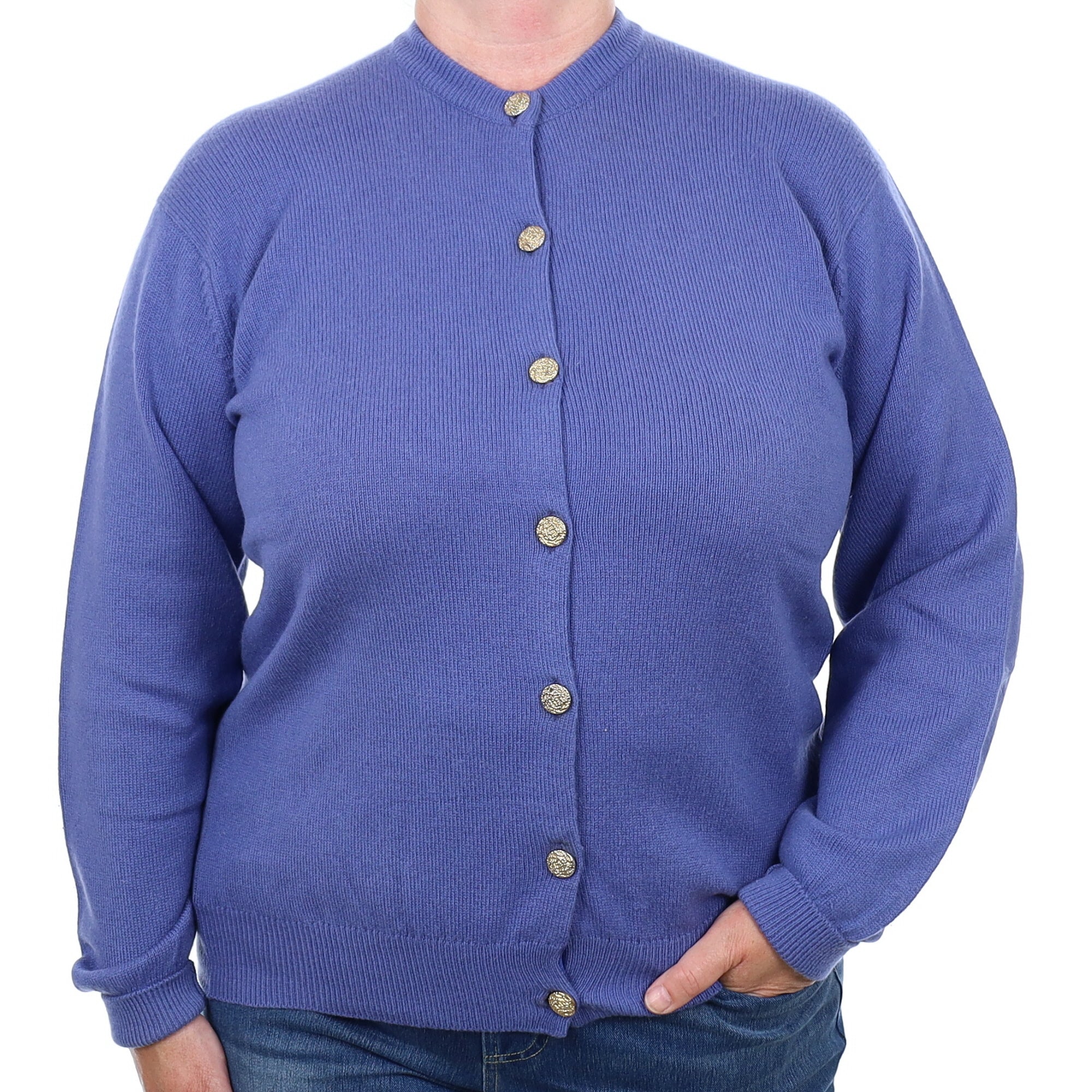 Scottish Cornflower Blue Cashmere Heavy Knit Crew Neck Cardigan Extra Large