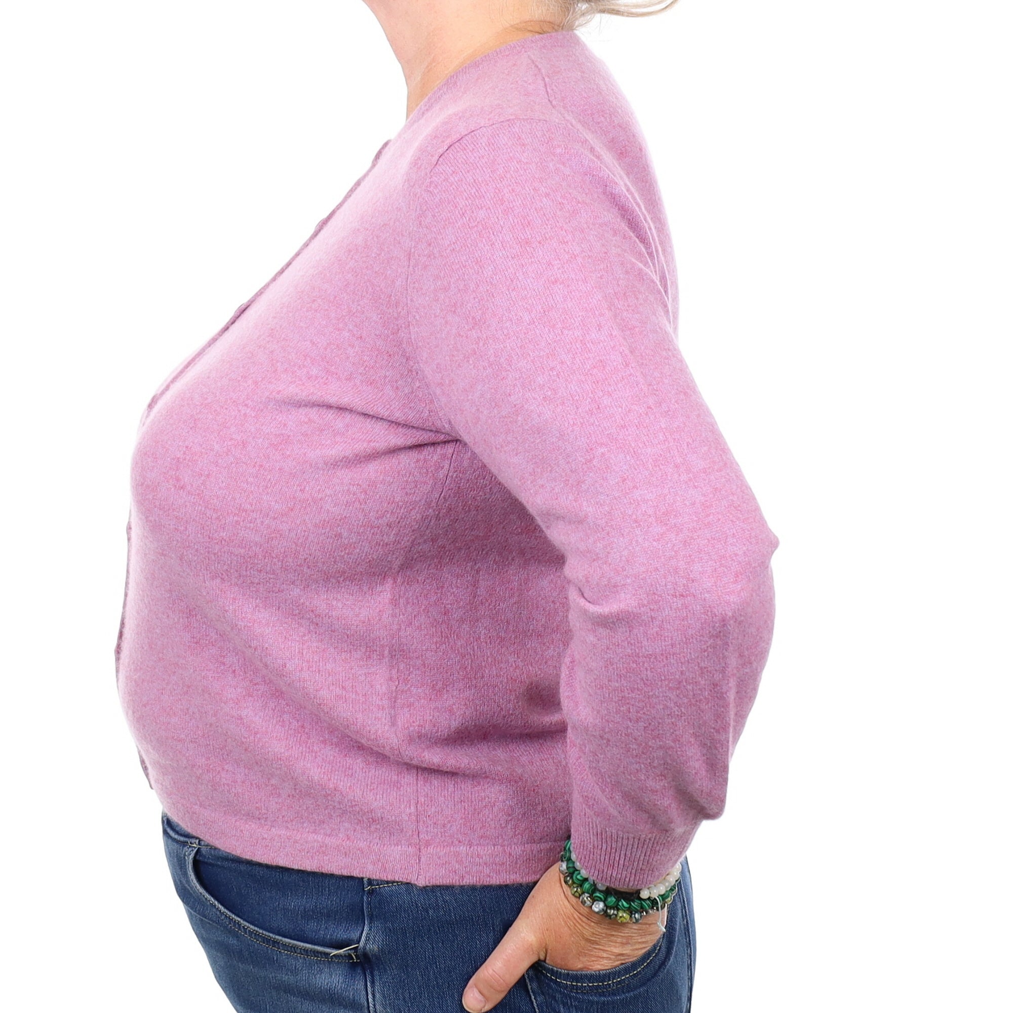 Heather Purple Marl Cashmere Crew Neck Cardigan Extra Large