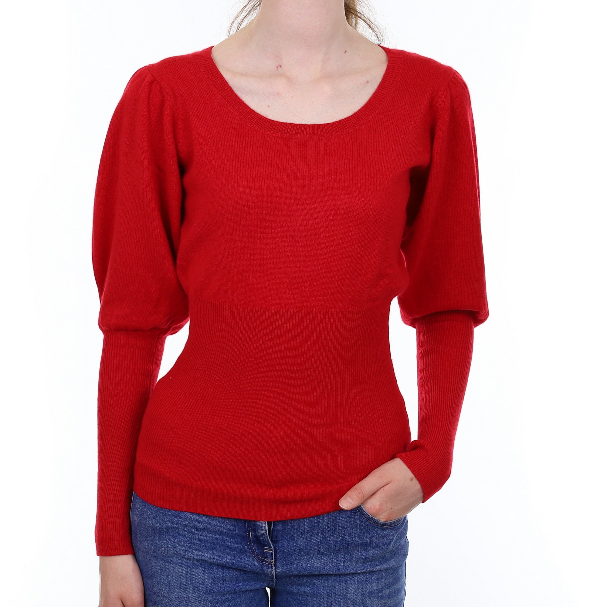 Scarlett Red Cashmere Ribbed Scoop Neck Jumper Extra Small