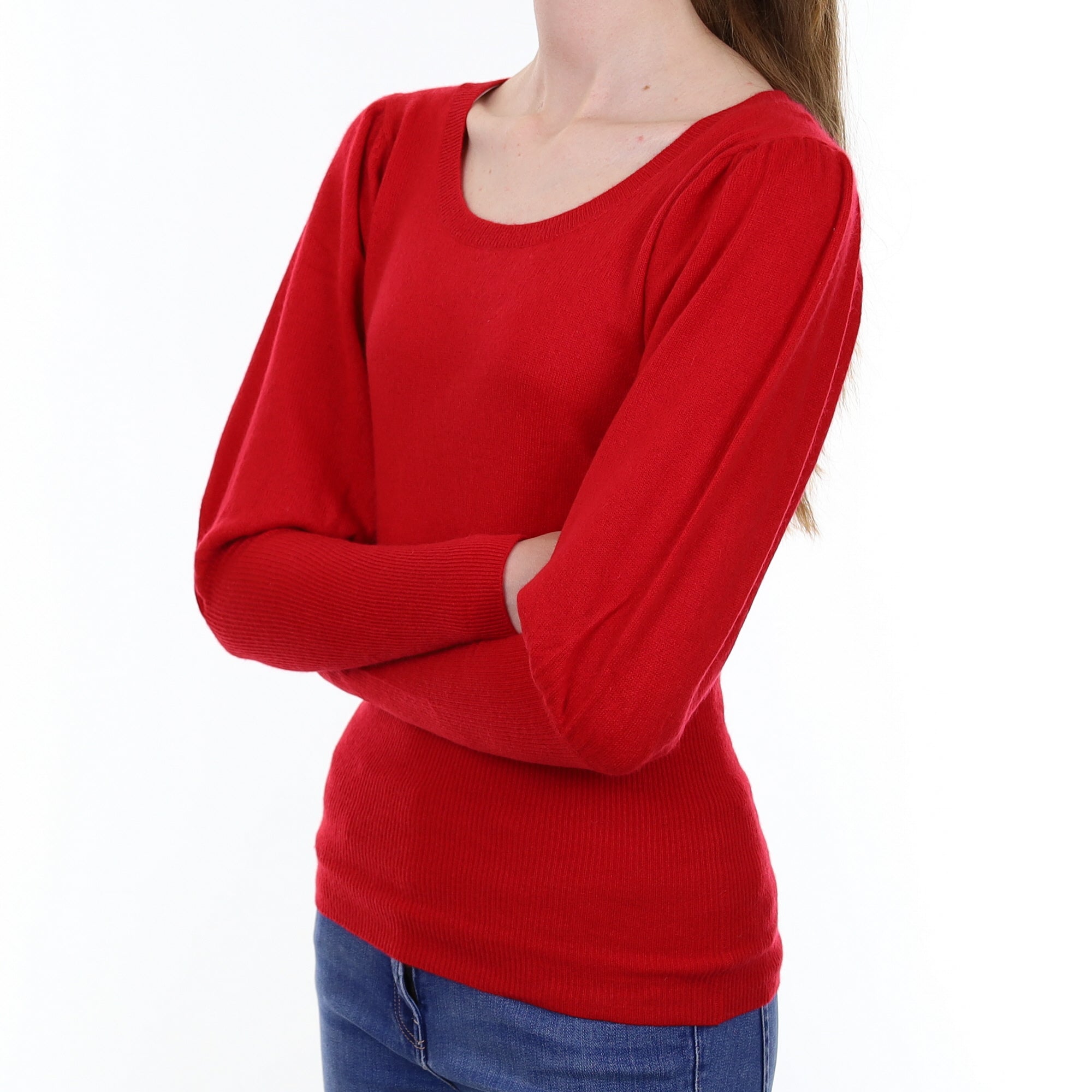 Scarlett Red Cashmere Ribbed Scoop Neck Jumper Extra Small