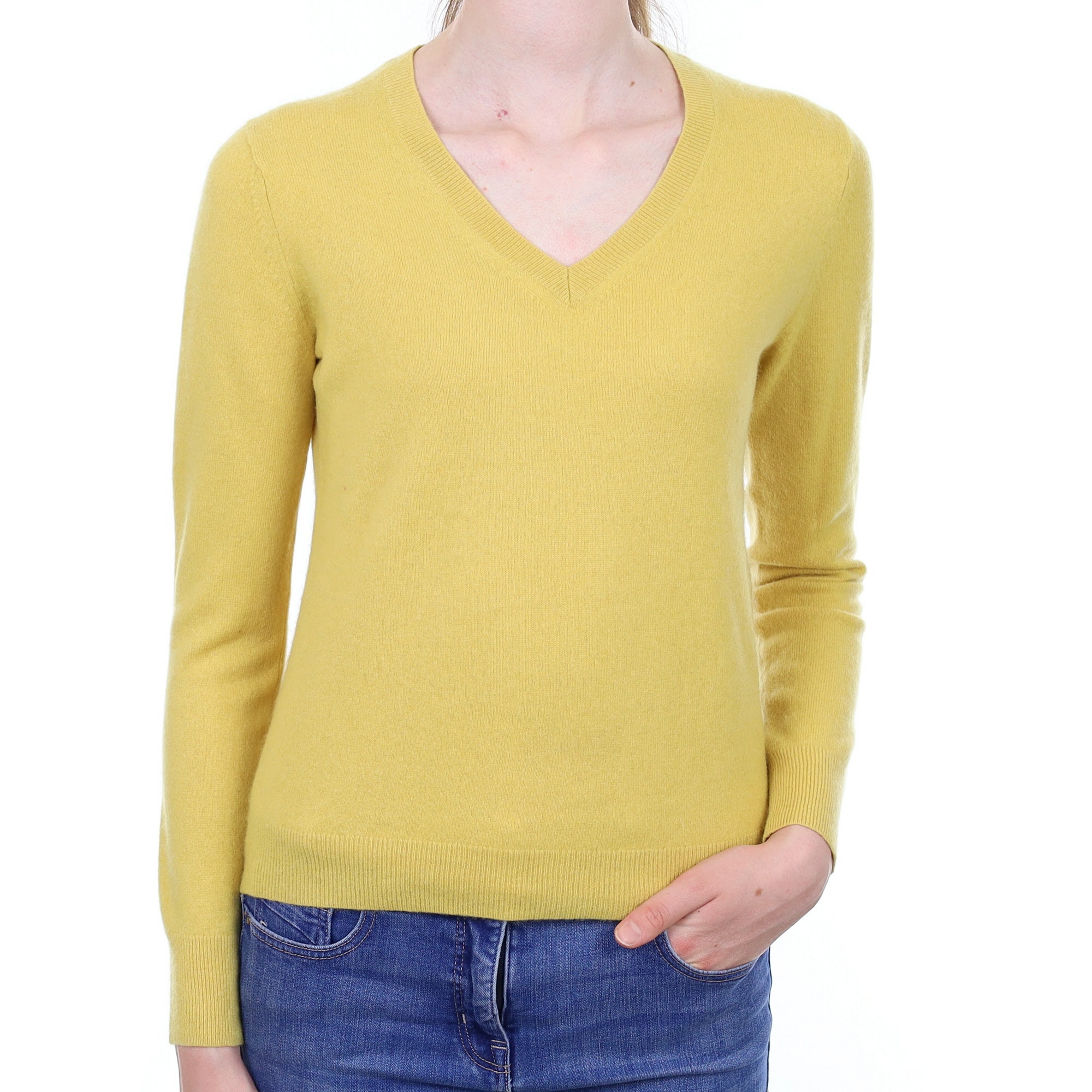 Sunrise Yellow Cashmere V Neck Jumper Extra Small