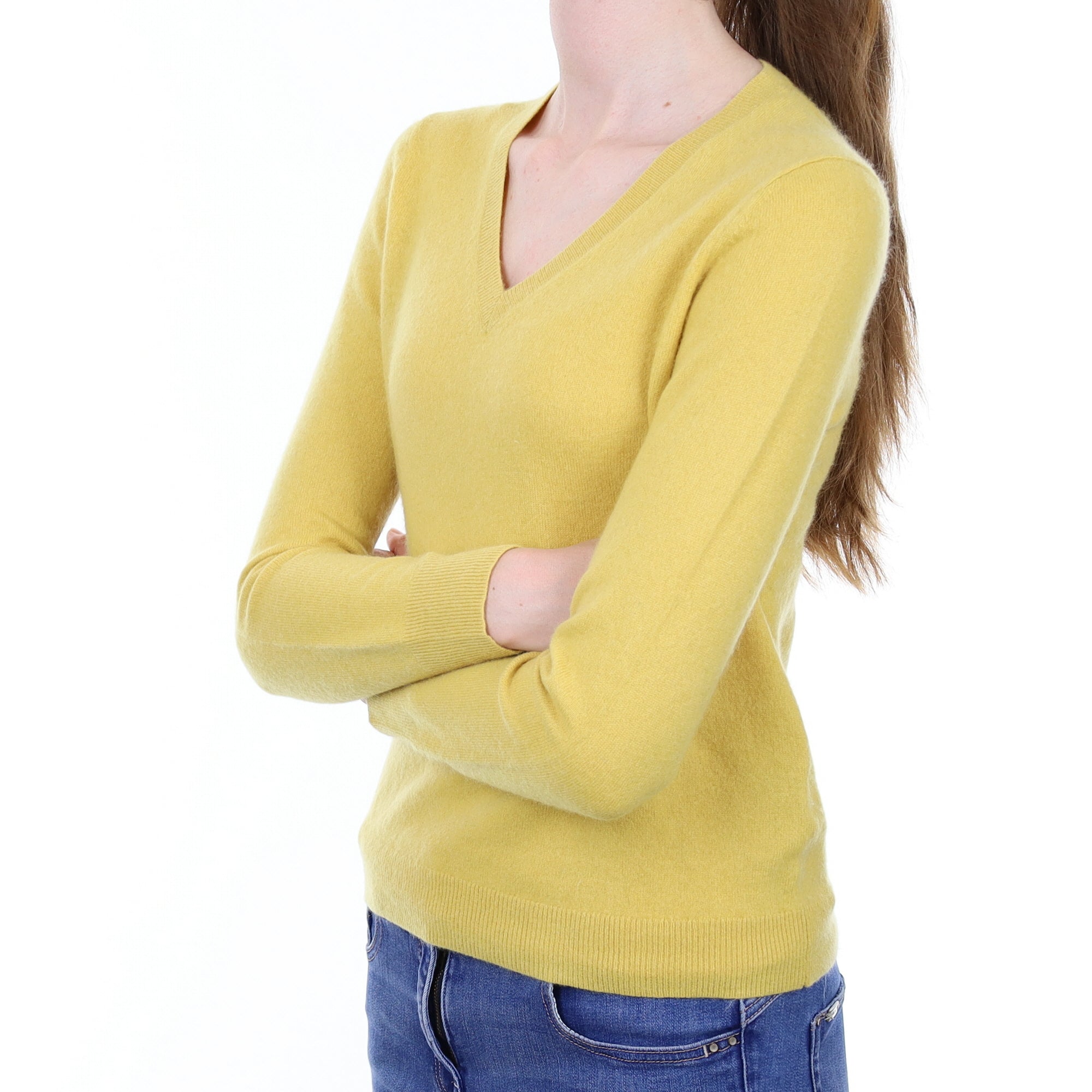 Sunrise Yellow Cashmere V Neck Jumper Extra Small