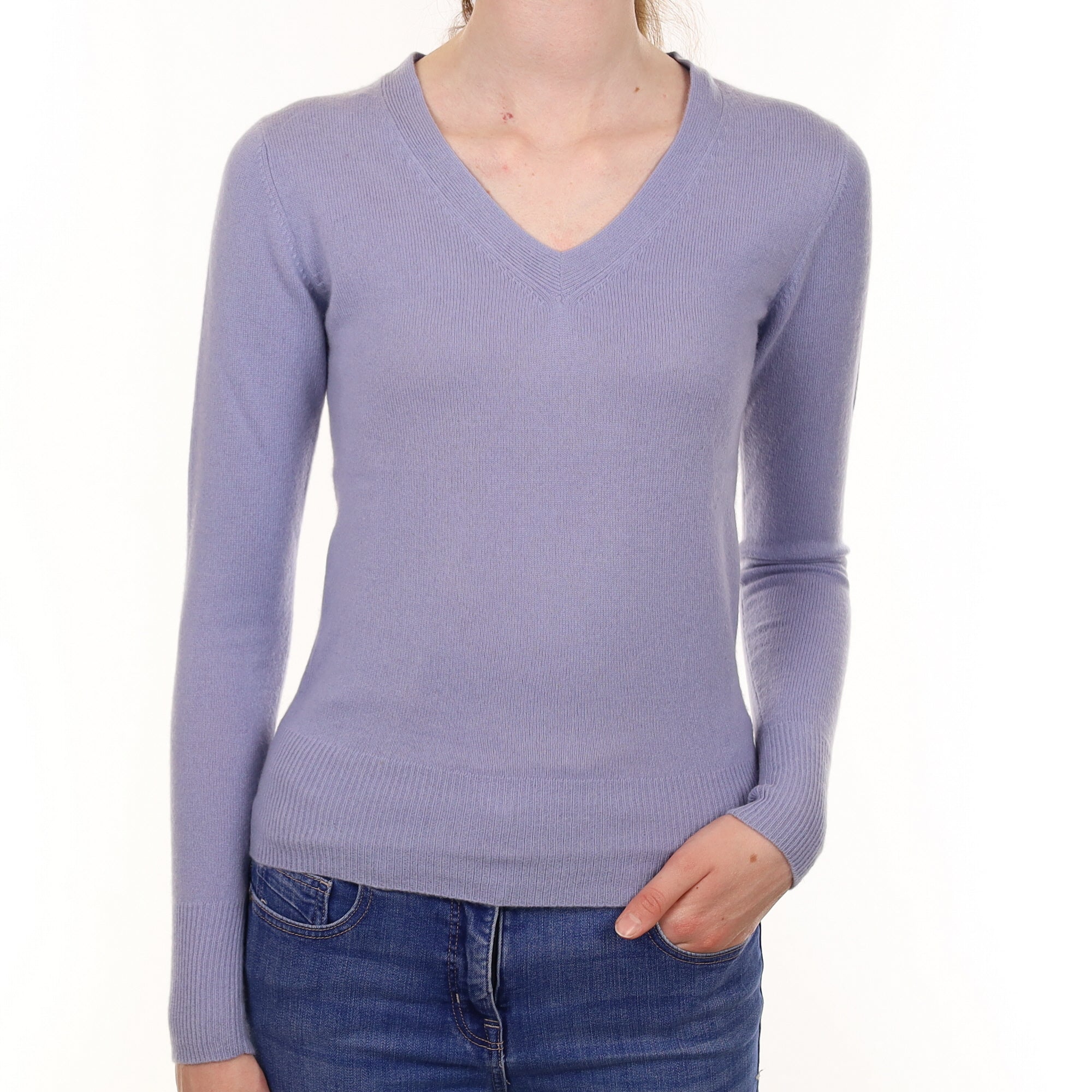 Periwinkle Blue Cashmere V Neck Jumper Extra Small