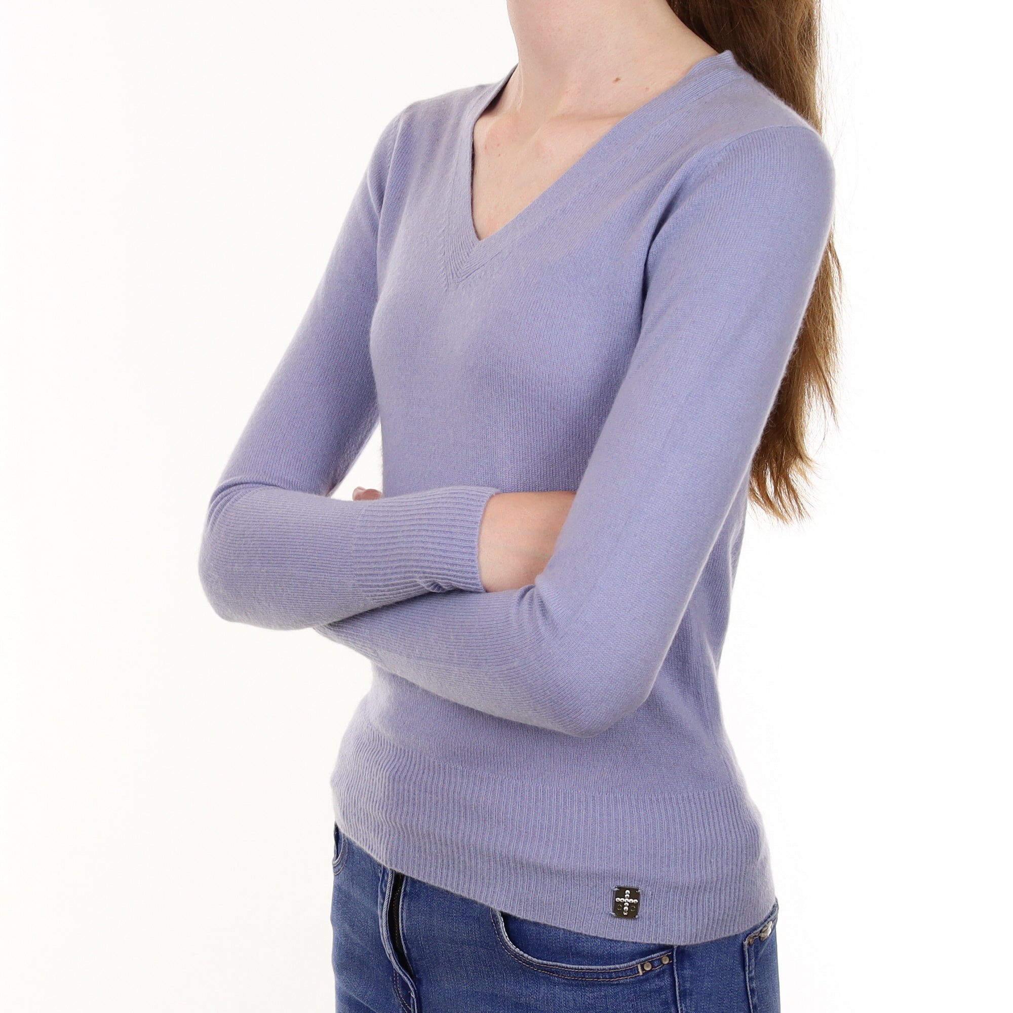 Periwinkle Blue Cashmere V Neck Jumper Extra Small