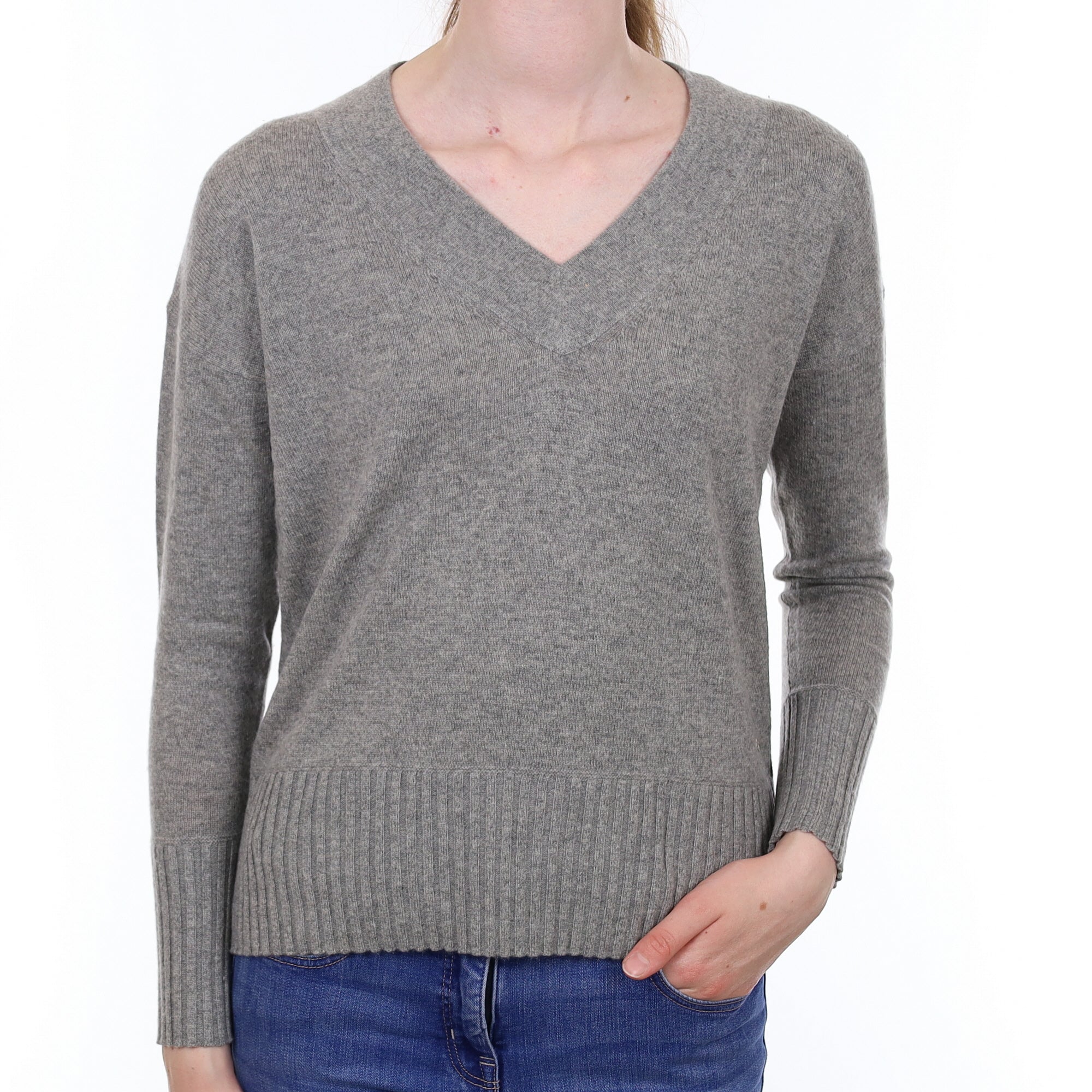Ash Grey Cashmere V Neck Jumper Extra Small