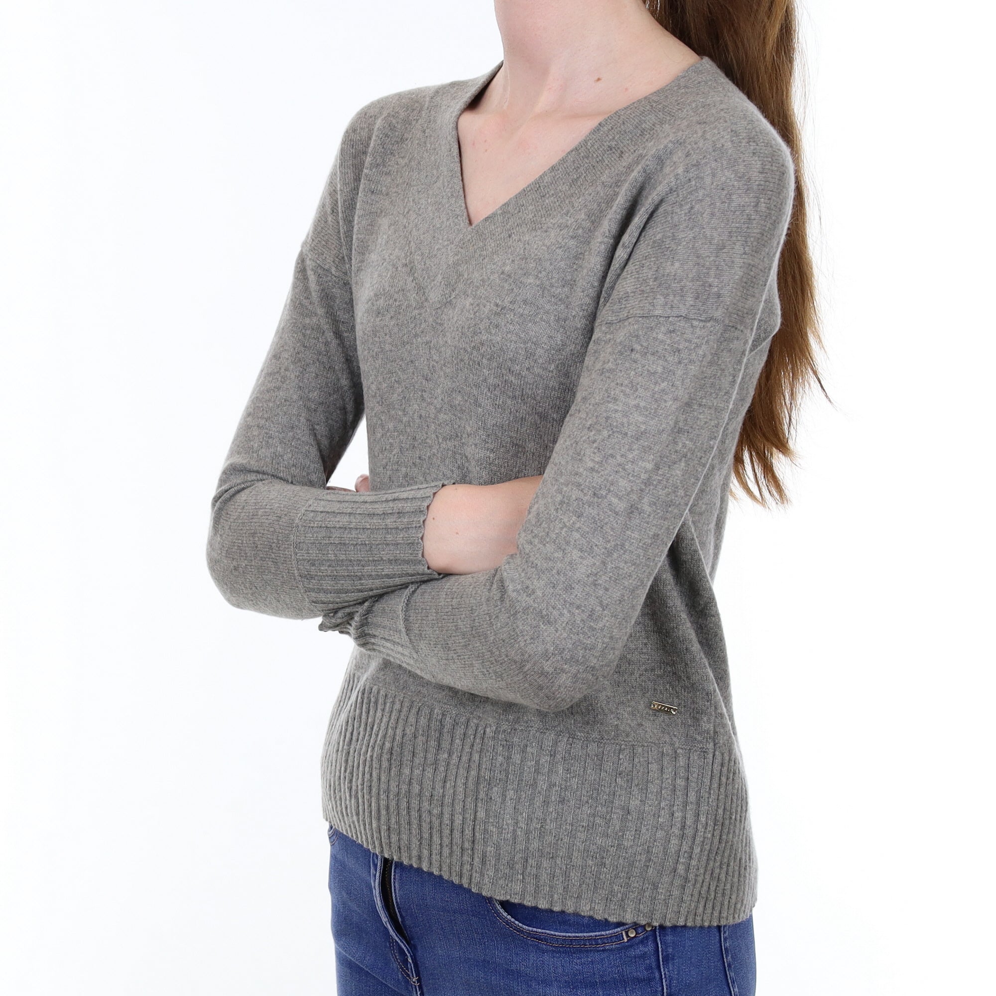 Ash Grey Cashmere V Neck Jumper Extra Small