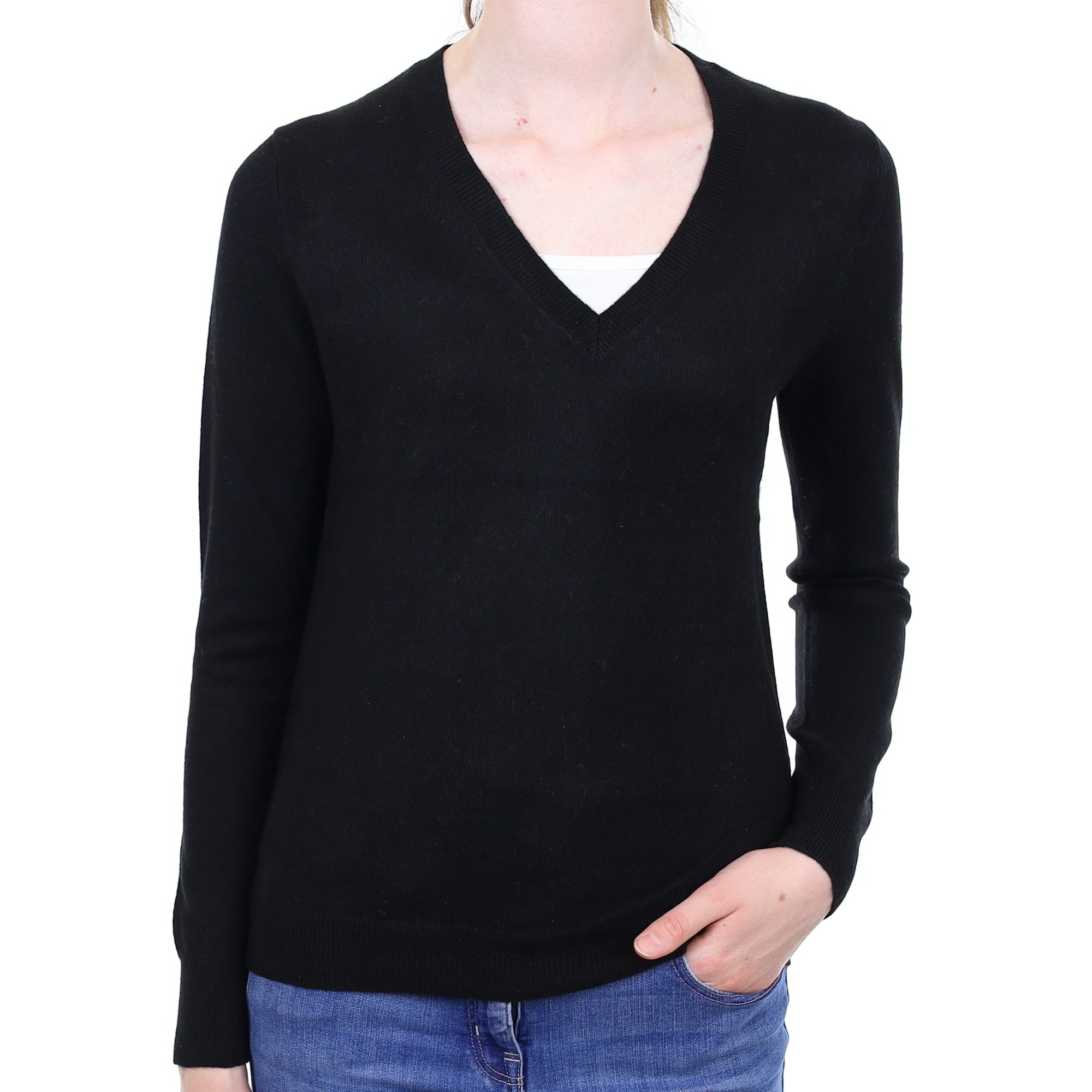 Black Cashmere V Neck Jumper Extra Small