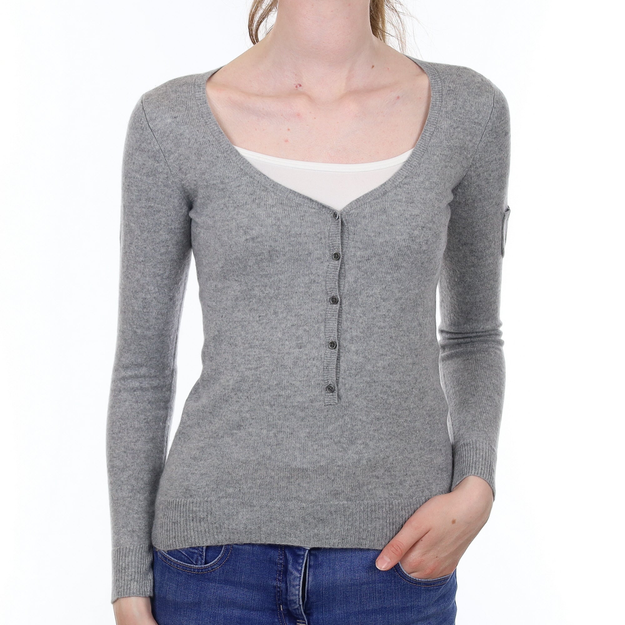 Smoke Grey Cashmere Buttoned V Neck Jumper Extra Extra Small
