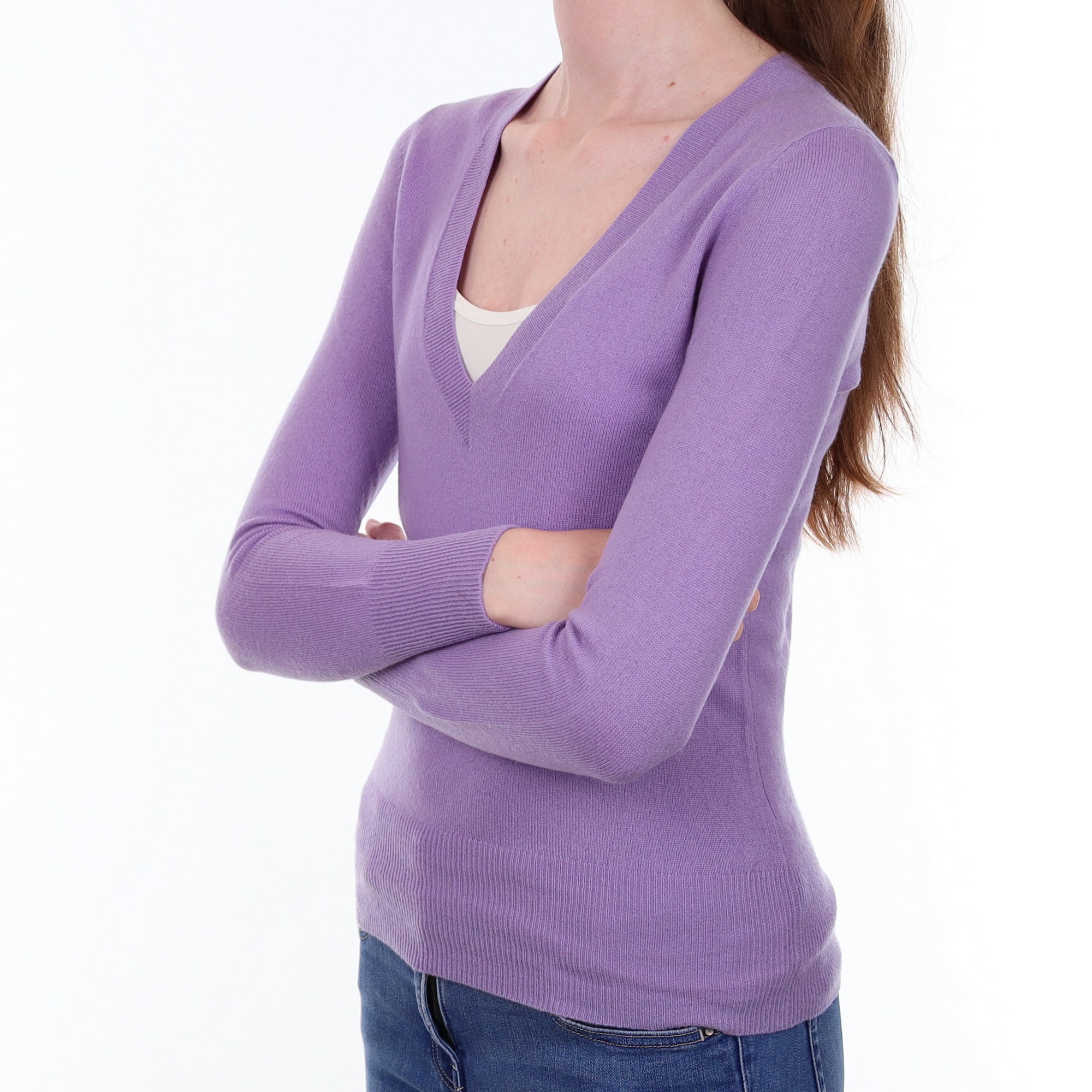 Lavender Purple Cashmere V Neck Jumper Extra Small