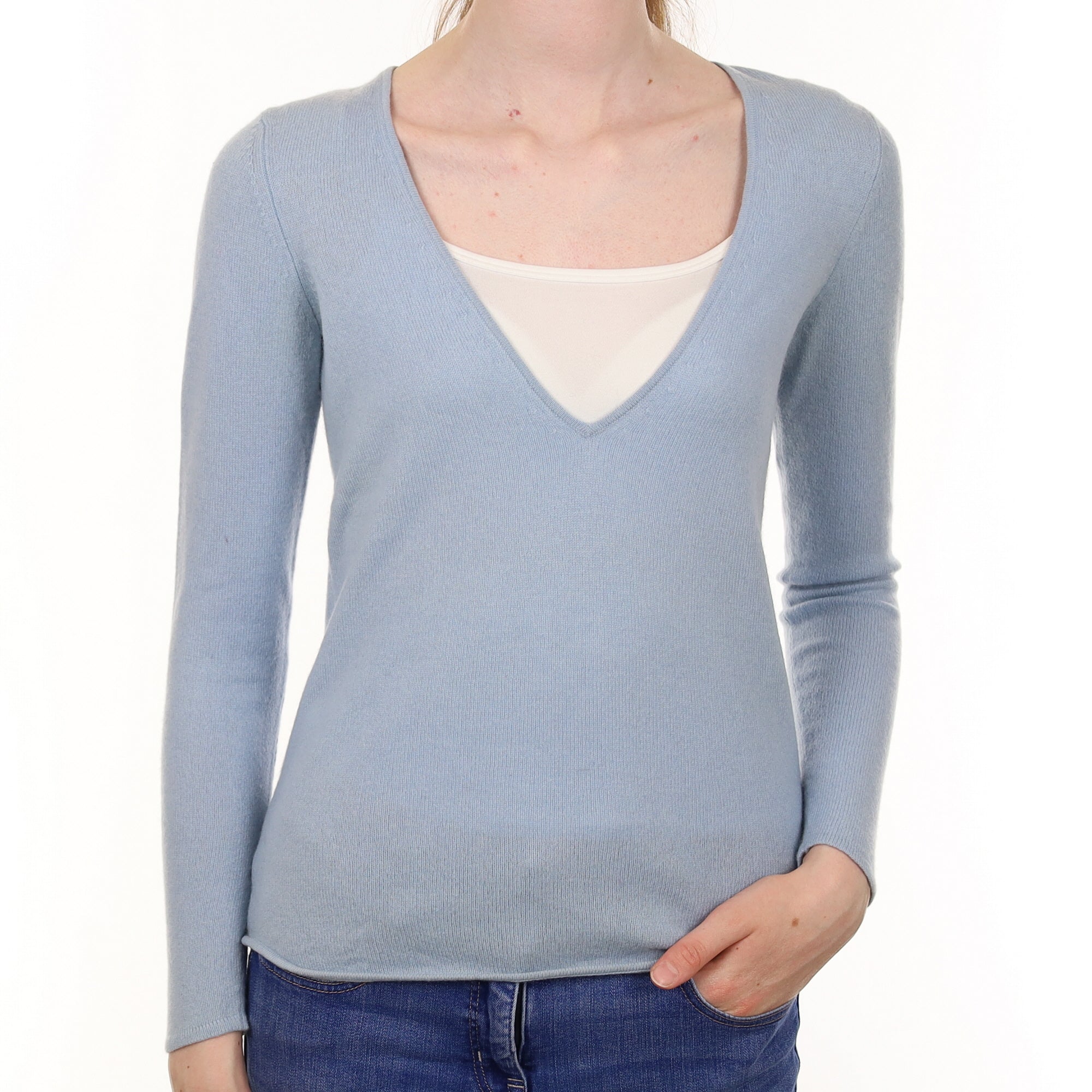 Sky Blue Cashmere V Neck Jumper Extra Small
