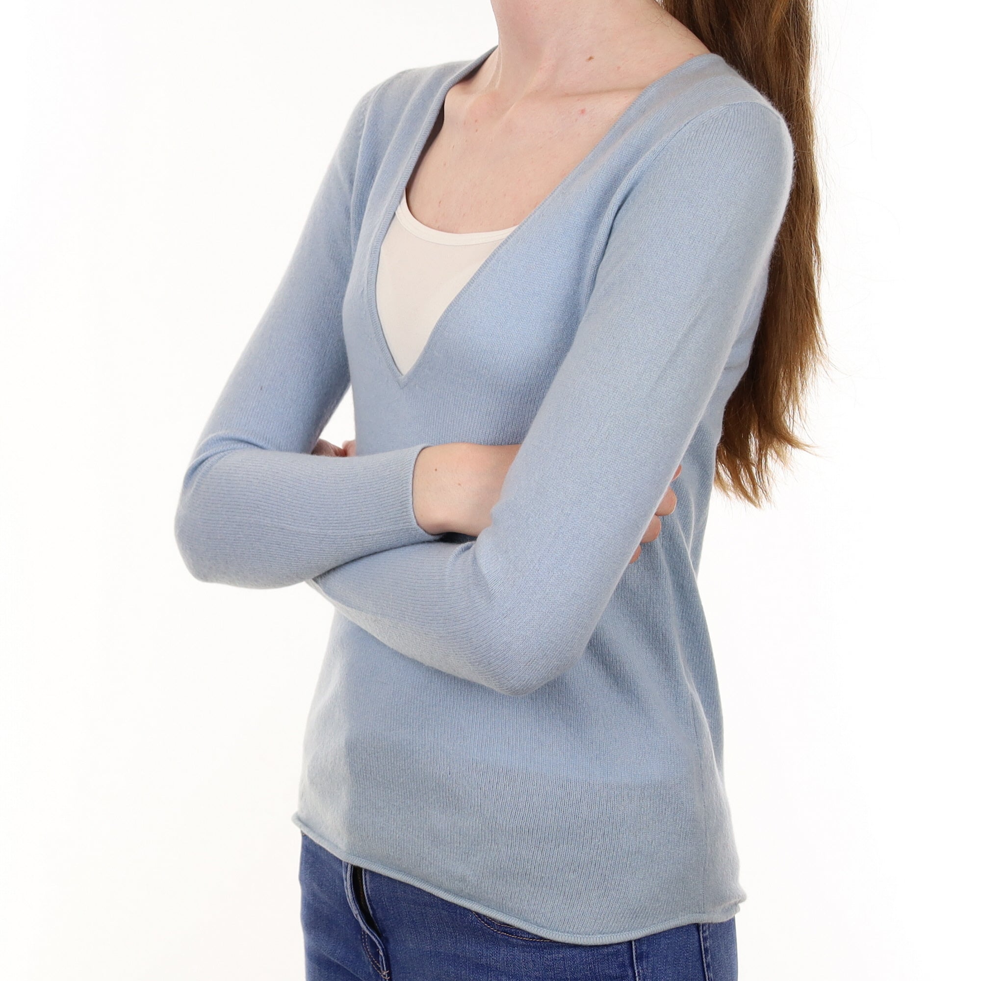 Sky Blue Cashmere V Neck Jumper Extra Small