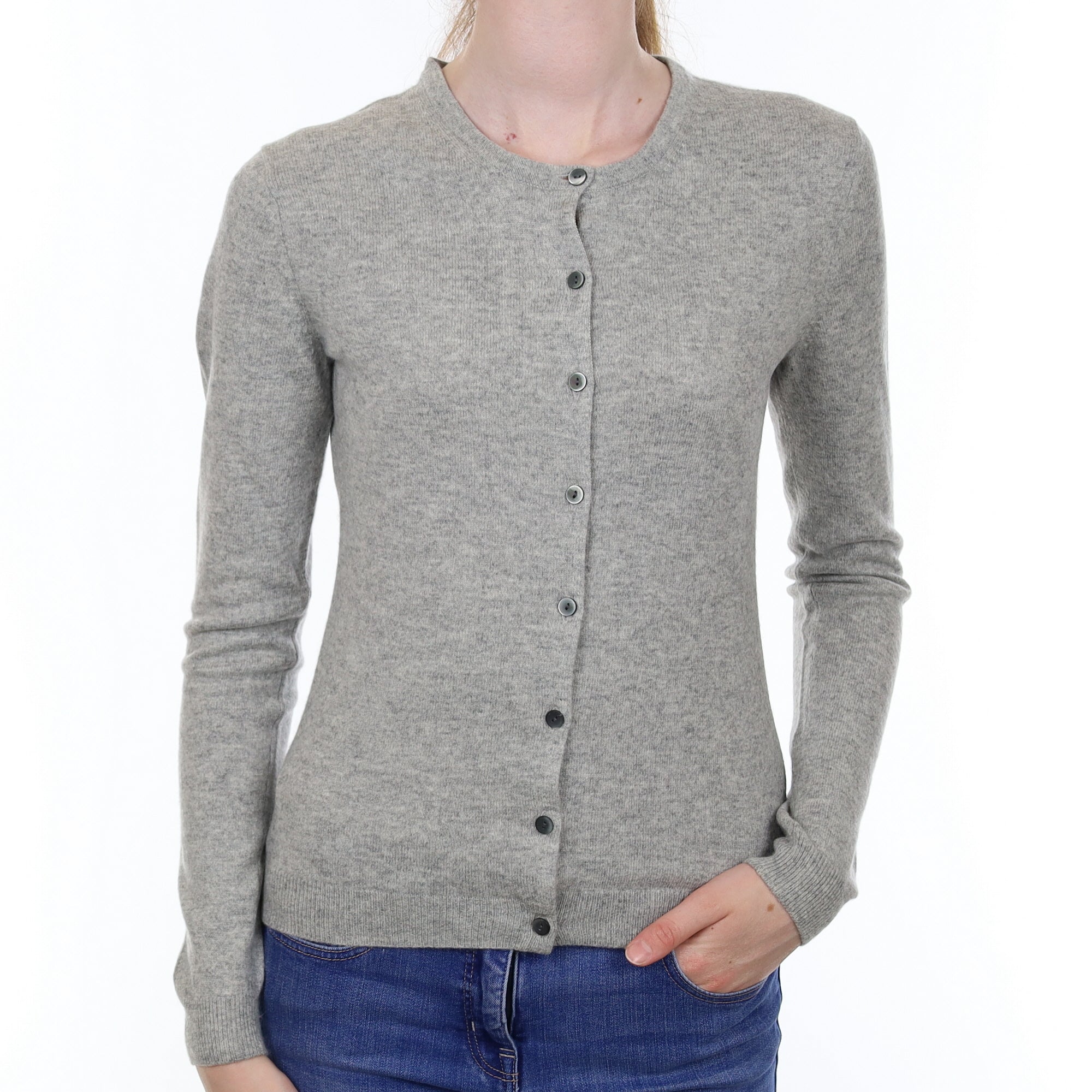 Smoke Grey Cashmere Crew Neck Cardigan Extra Small