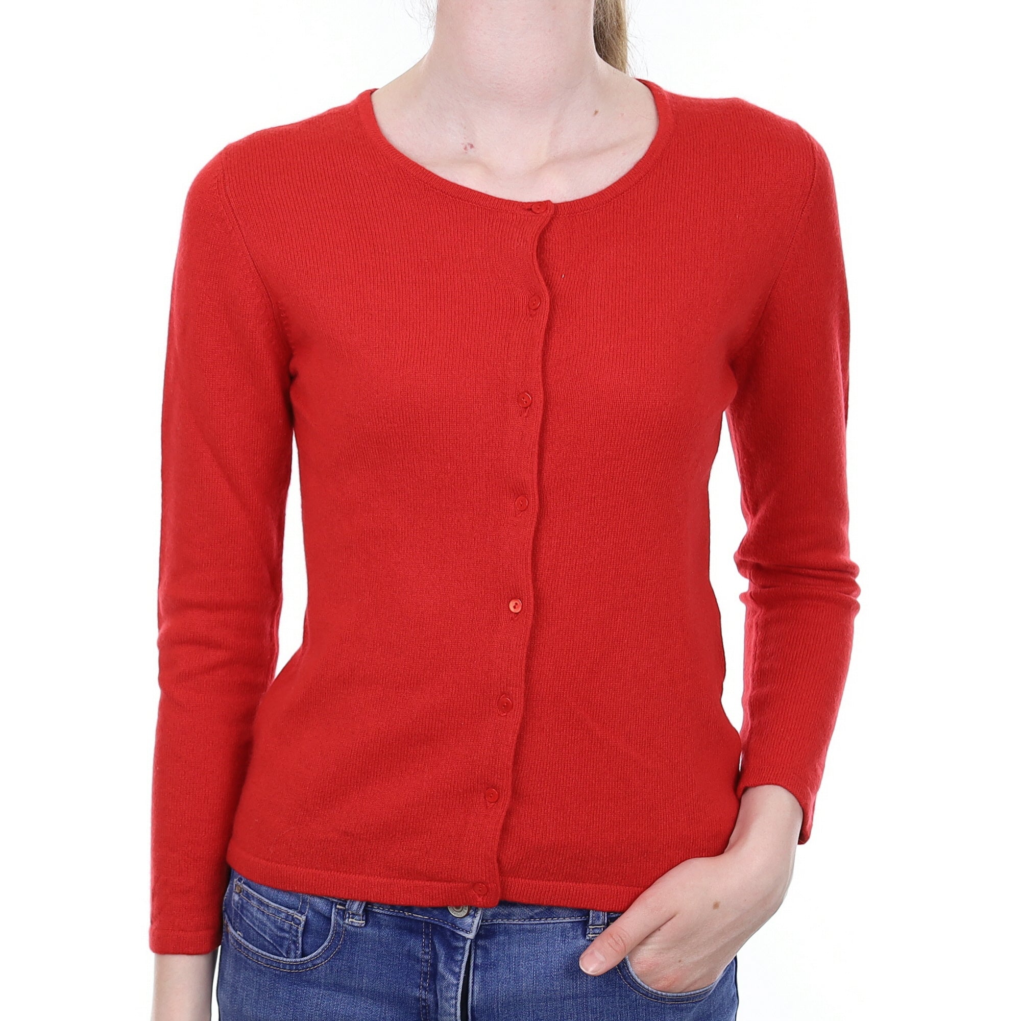 Tomato Red Cashmere Crew Neck Cardigan Extra Small