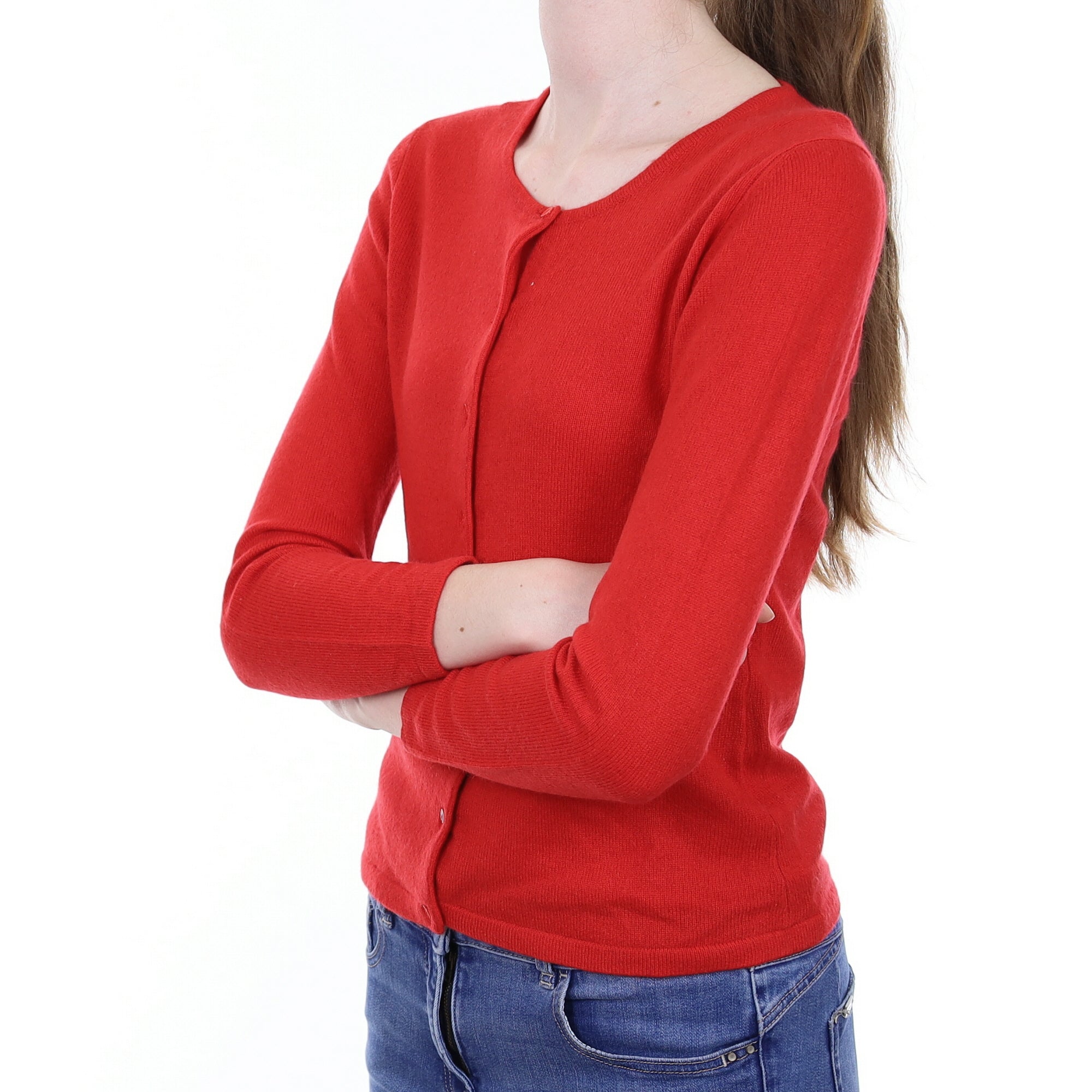 Tomato Red Cashmere Crew Neck Cardigan Extra Small
