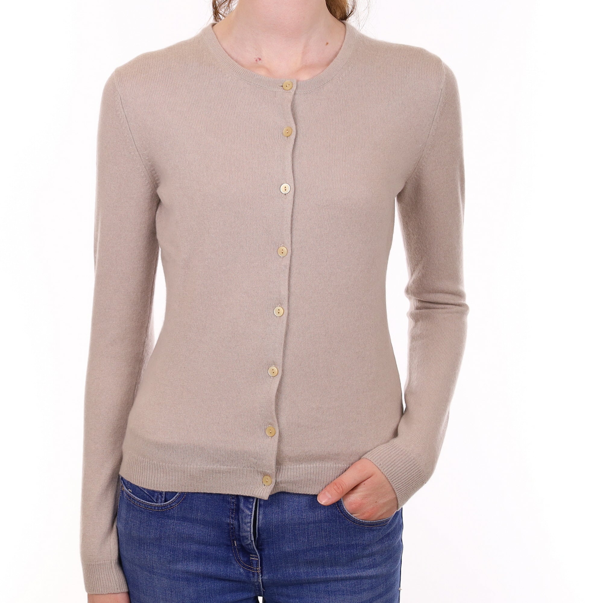 Dusty Grey Cashmere Crew Neck Cardigan Extra Small