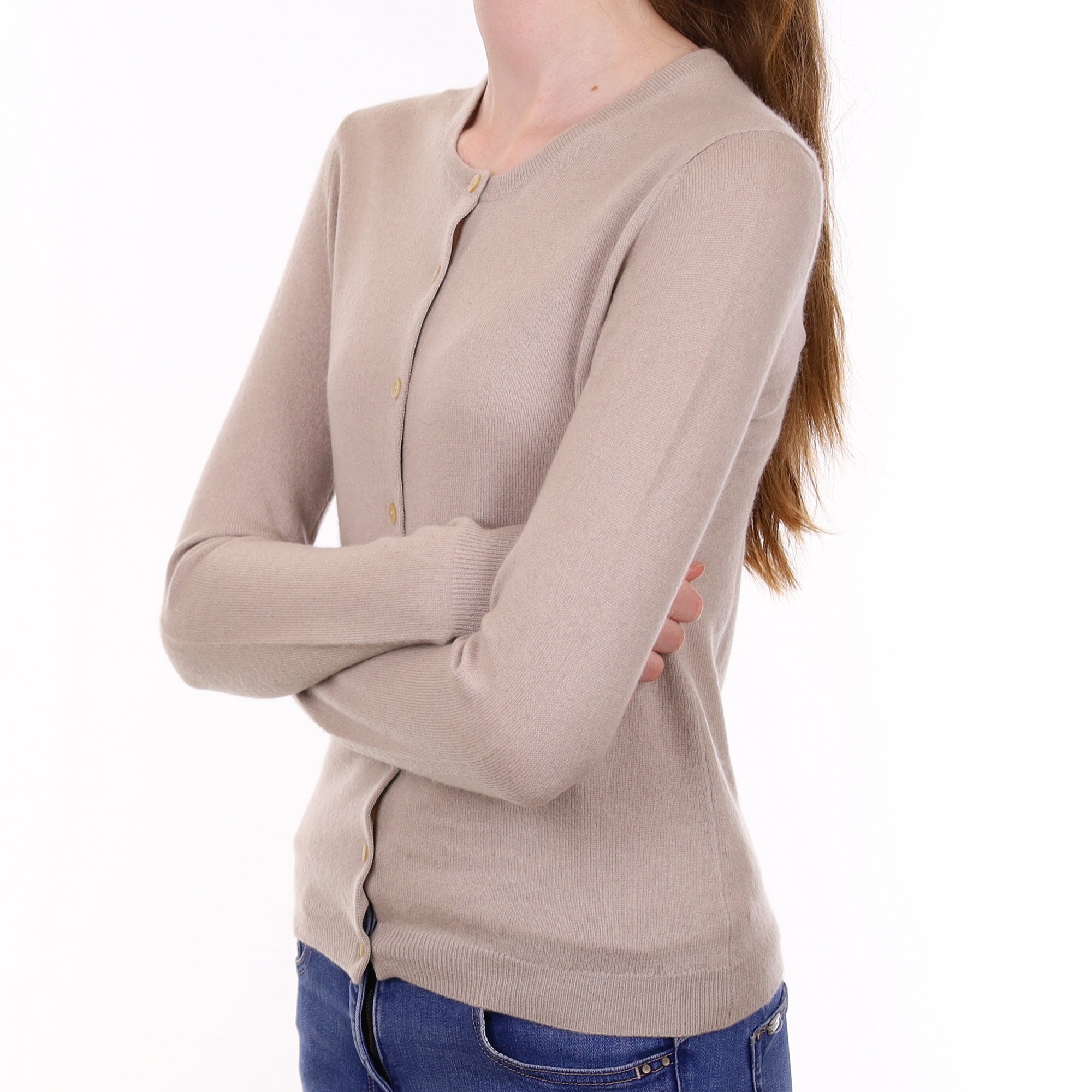 Dusty Grey Cashmere Crew Neck Cardigan Extra Small