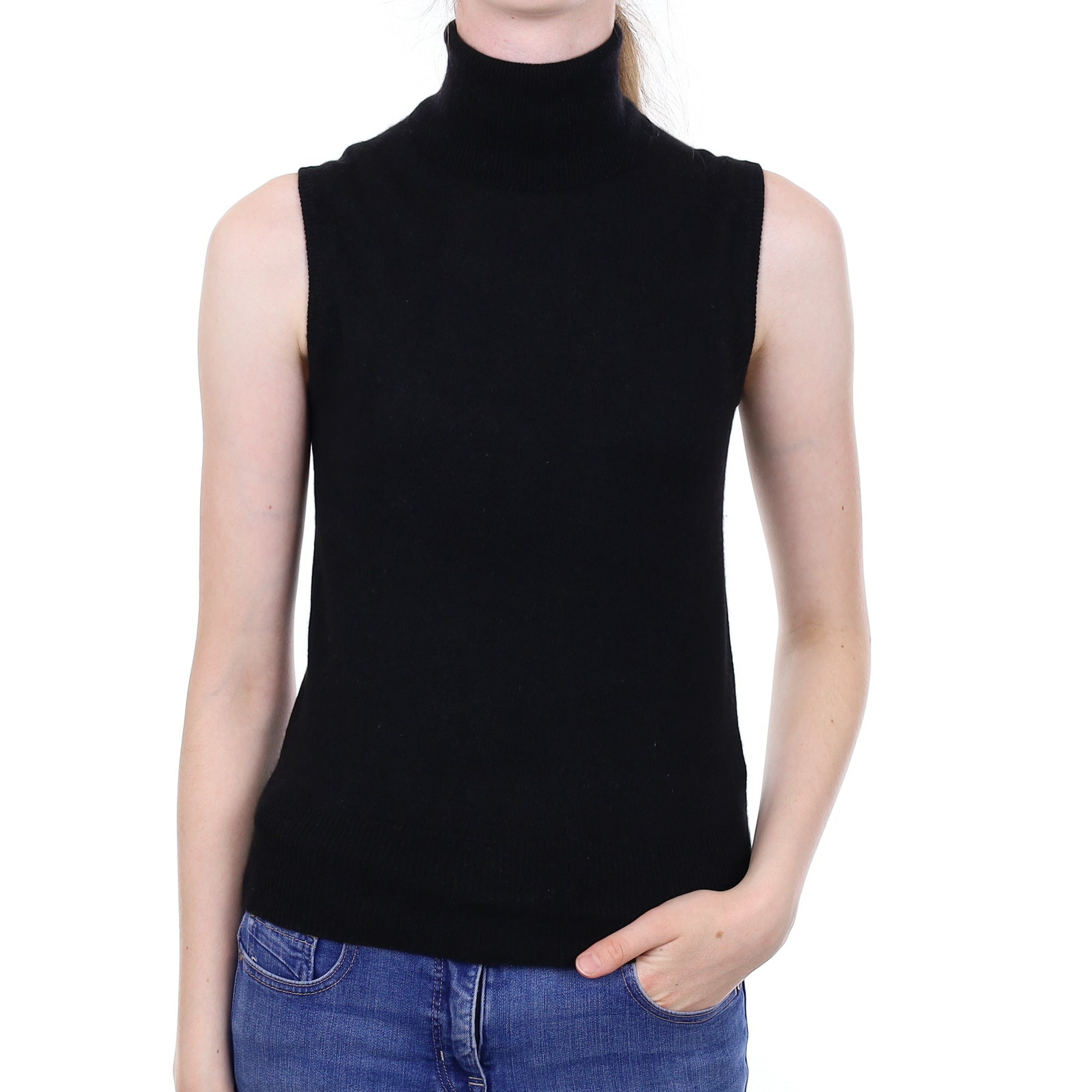 Black Cashmere Short Sleeved Polo Neck Jumper Extra Small