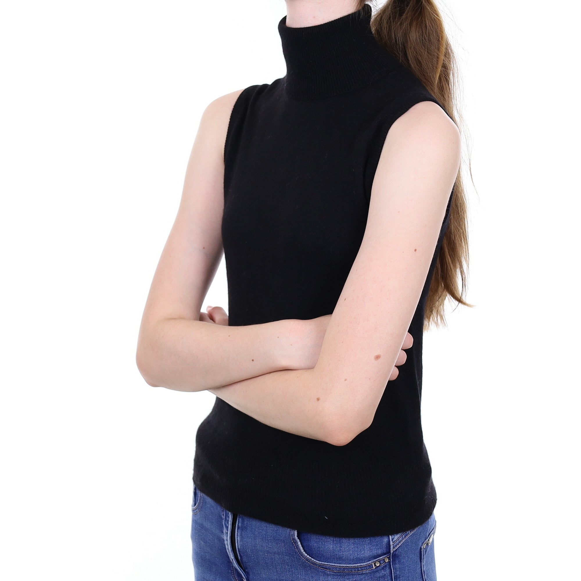 Black Cashmere Short Sleeved Polo Neck Jumper Extra Small