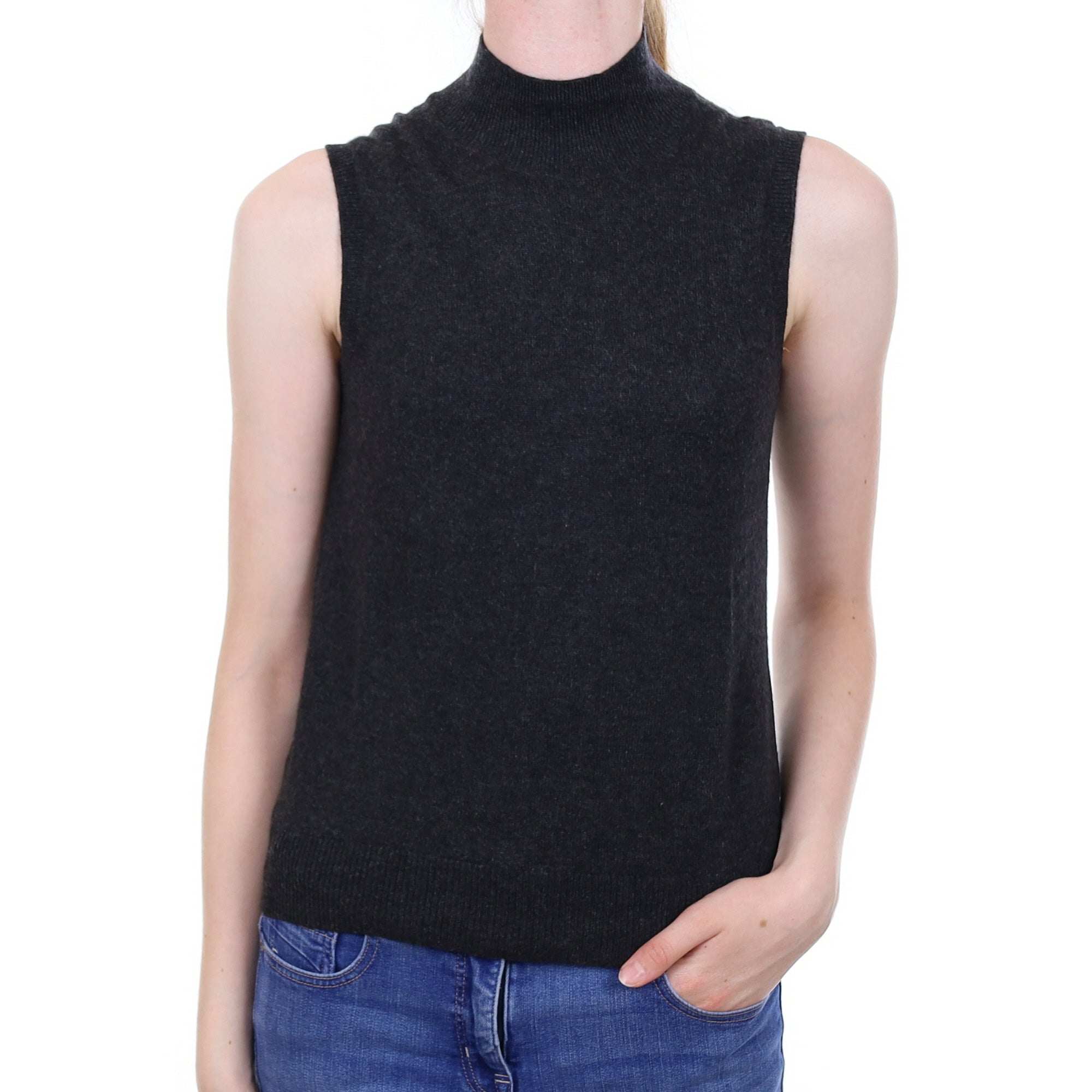Granite Grey Cashmere Sleeves Turtle Neck Jumper Extra Small