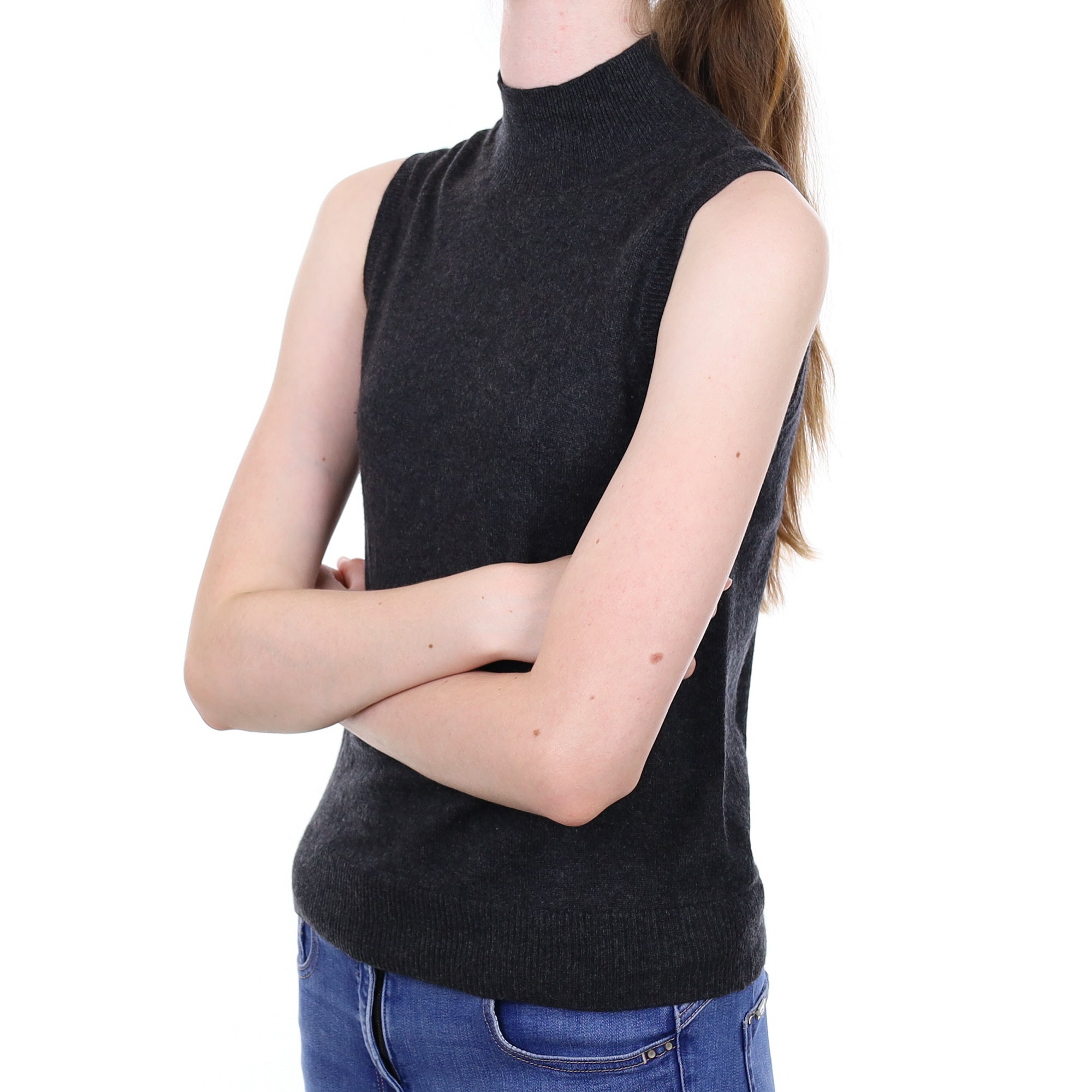 Granite Grey Cashmere Sleeves Turtle Neck Jumper Extra Small