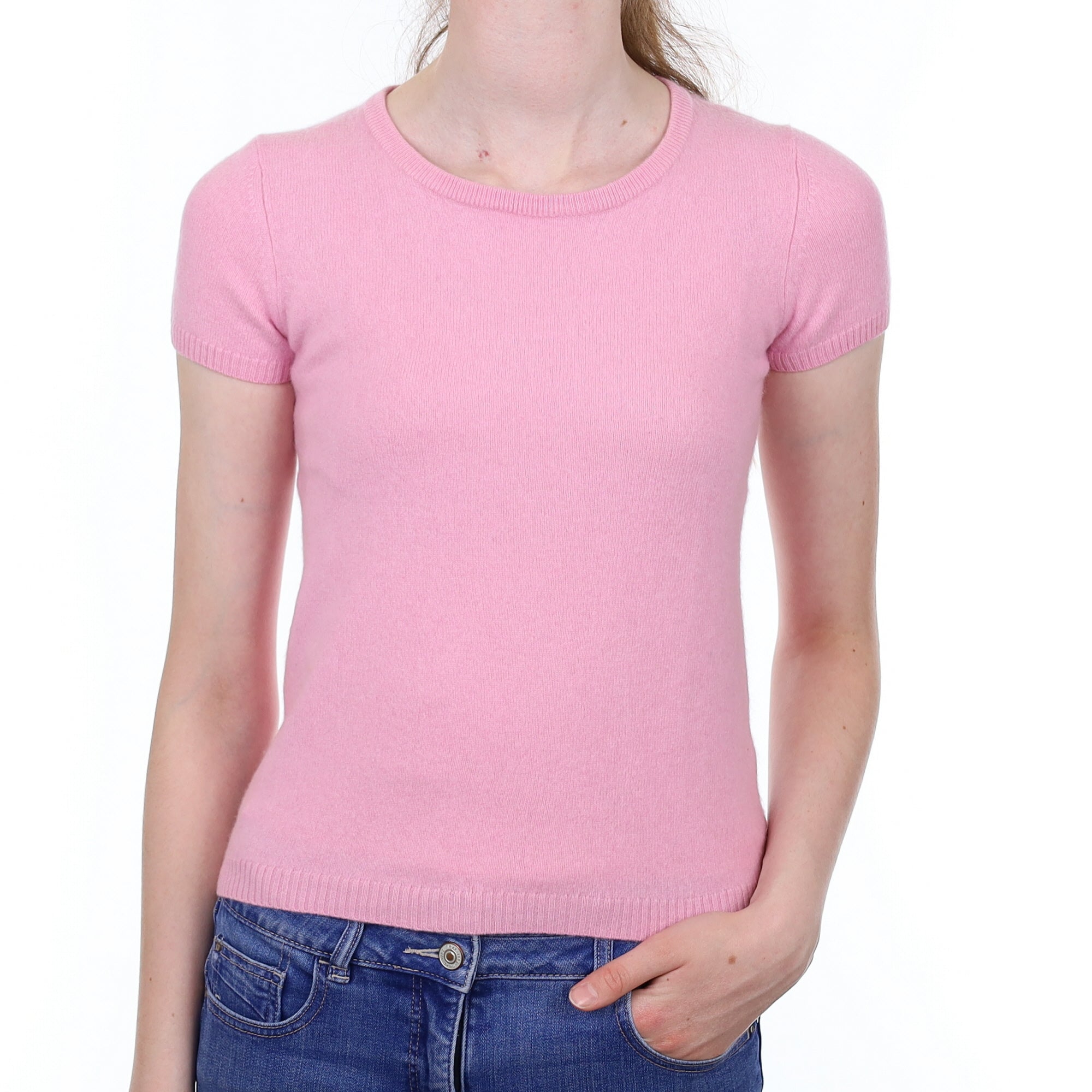 Sugar Mouse Pink Cashmere Short Sleeved Crew Neck Jumper Extra Small