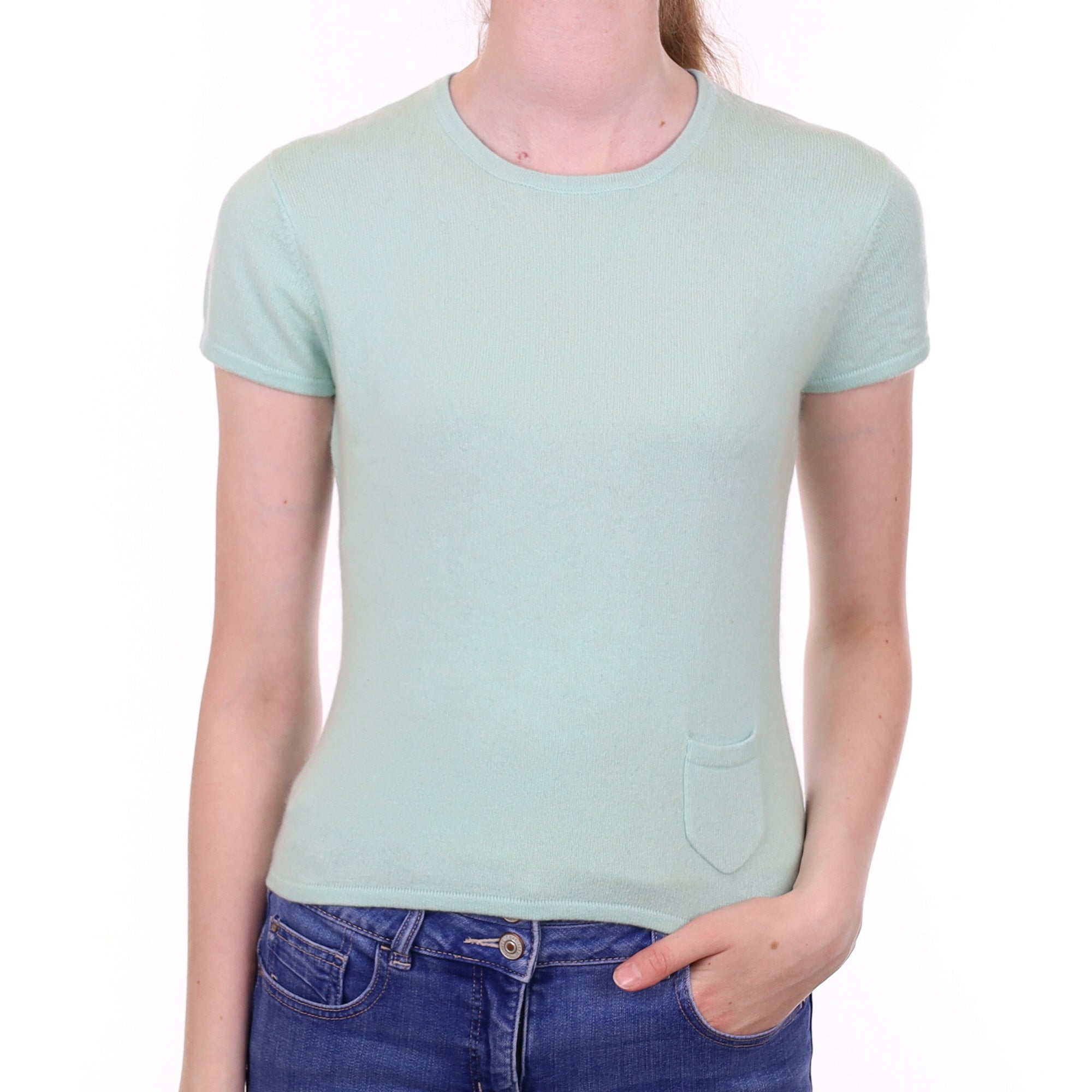 Pale Mint Green  Cashmere Crew Neck Short Sleeve Jumper Extra Small