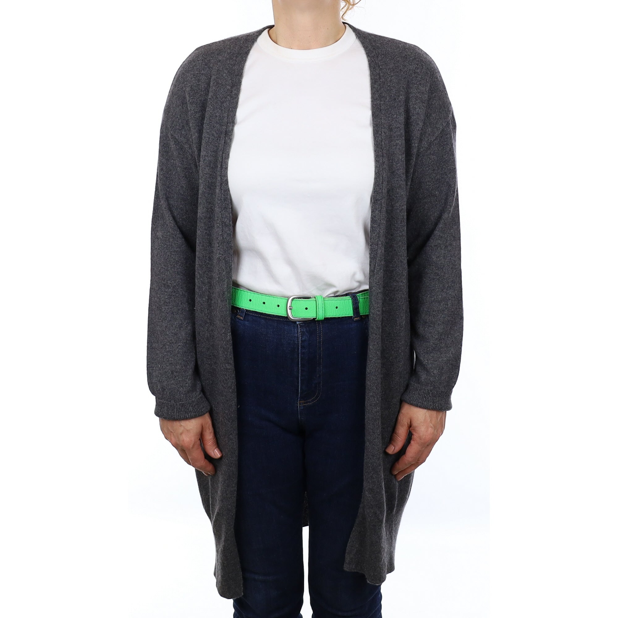 Slate Grey Cashmere Longline Edge to Edge Cardigan Medium