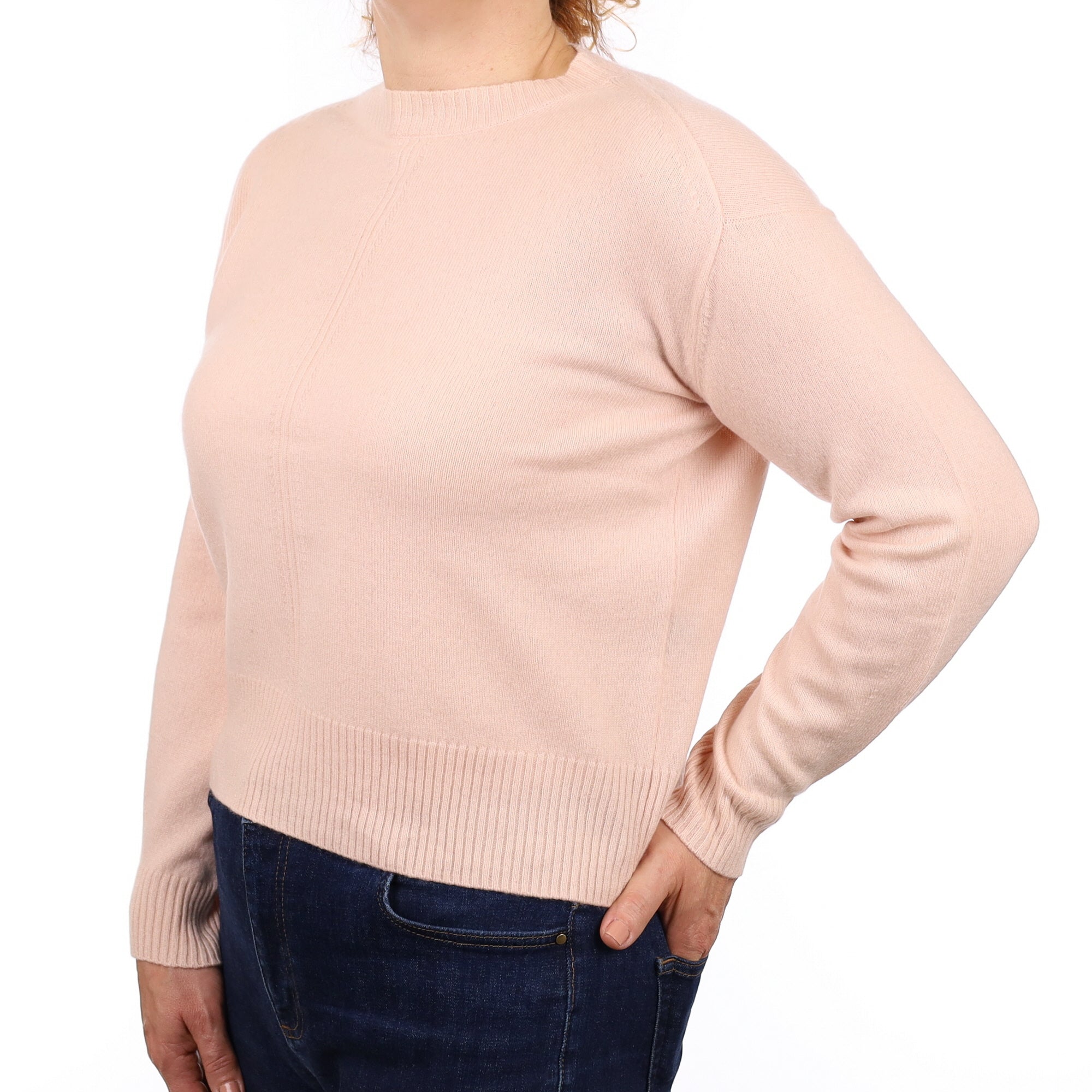 Shell Pink Cashmere Boxy Crew Neck Jumper Medium